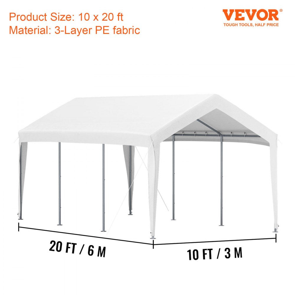 Sturdy 10 x 20 ft Outdoor Car Canopy Shelter Tent for Vehicles and Events - White (Poles Excluded)