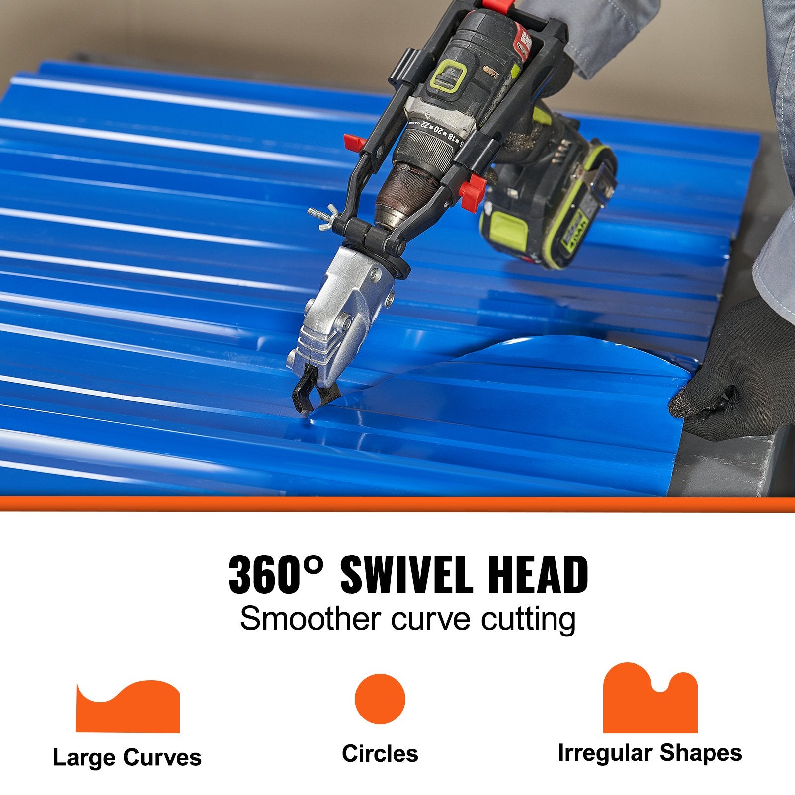 Heavy-Duty Metal Cutter Drill Attachment with 360° Pivoting Head for Precision Cutting of Steel, Aluminum, and Galvanized Sheets