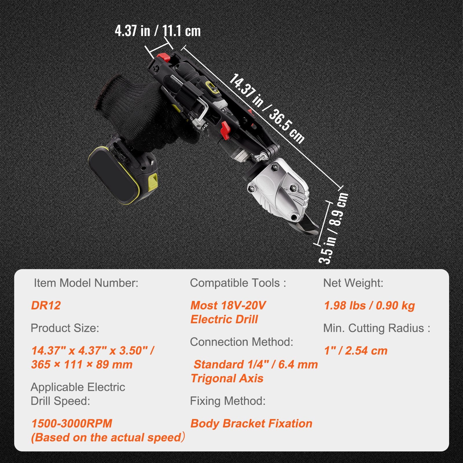 Heavy-Duty Metal Cutter Drill Attachment with 360° Pivoting Head for Precision Cutting of Steel, Aluminum, and Galvanized Sheets