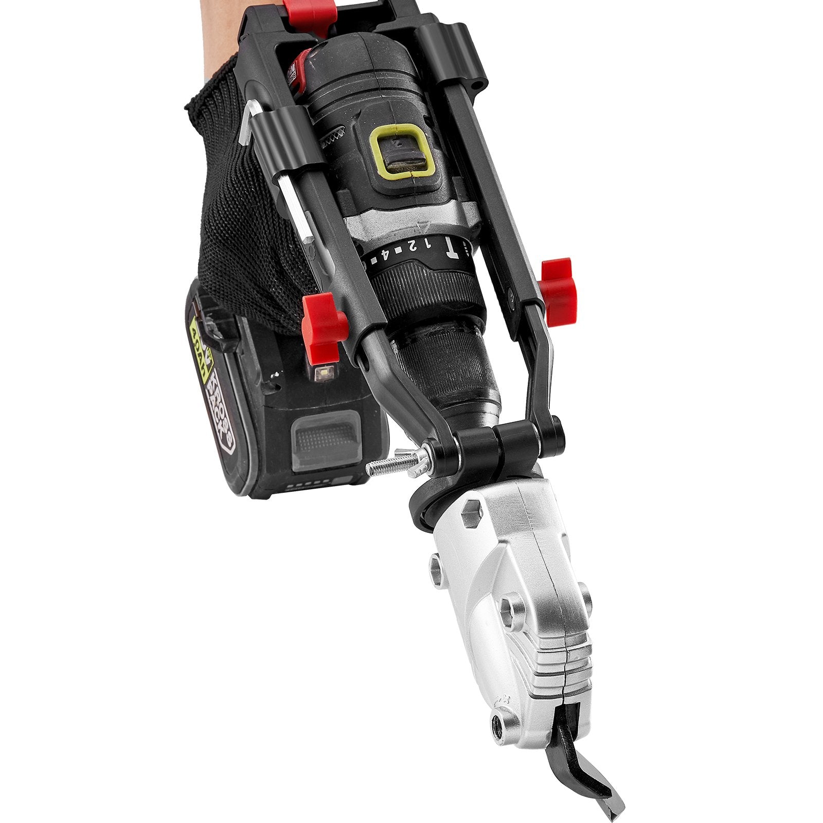 Heavy-Duty Metal Cutter Drill Attachment with 360° Pivoting Head for Precision Cutting of Steel, Aluminum, and Galvanized Sheets