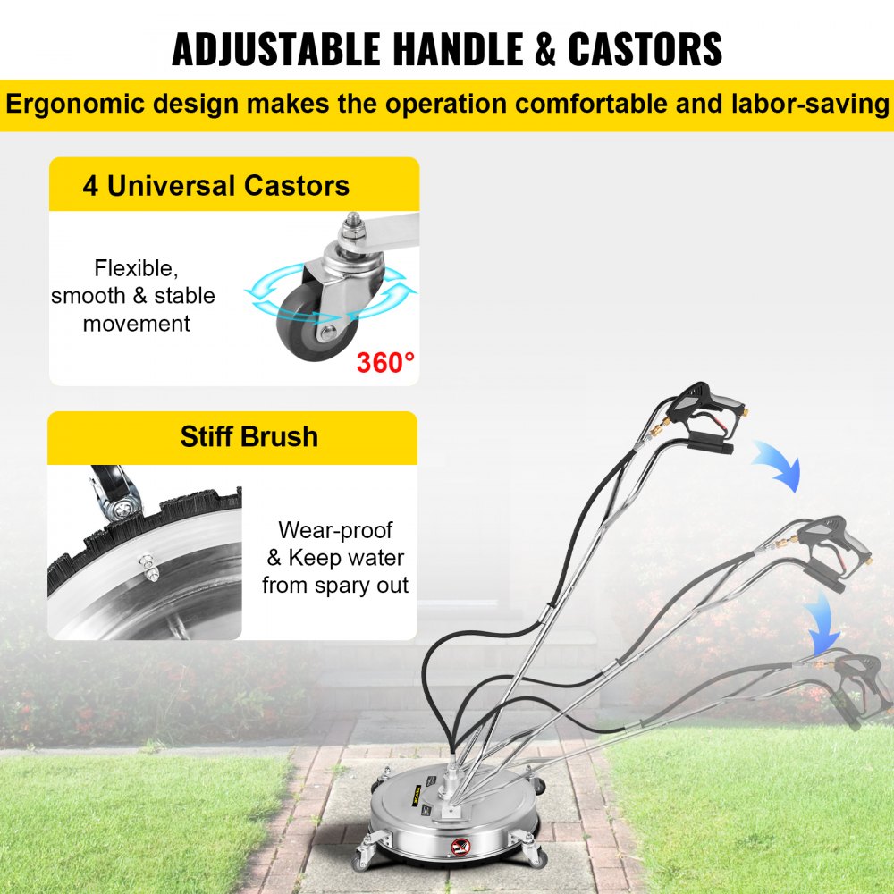 VEVOR Pressure Washer Surface Cleaner, 20'', Max. 4000 PSI Pressure by 2 Nozzles for Cleaning Driveways, Sidewalks, Stainless Steel Frame w/ Rotating Dual Handle, Wheels, Fit for 3/8'' Quick Connector