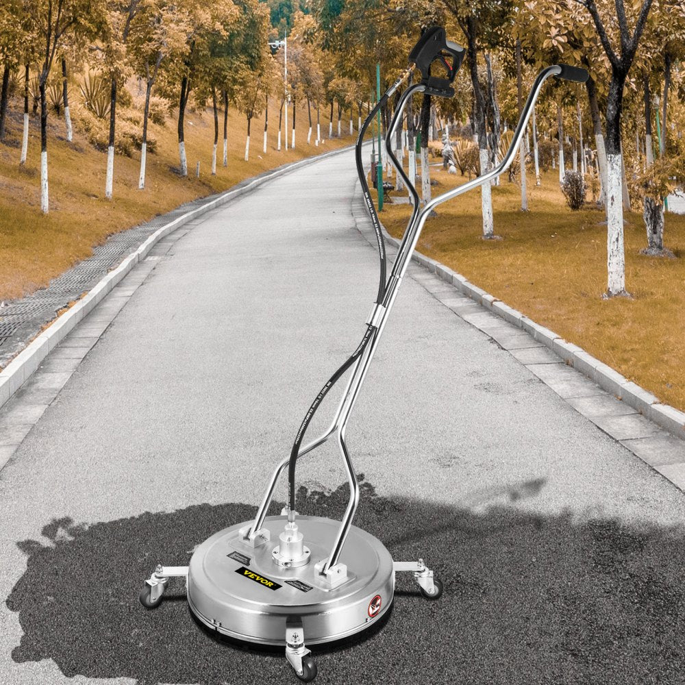 VEVOR Pressure Washer Surface Cleaner, 20'', Max. 4000 PSI Pressure by 2 Nozzles for Cleaning Driveways, Sidewalks, Stainless Steel Frame w/ Rotating Dual Handle, Wheels, Fit for 3/8'' Quick Connector