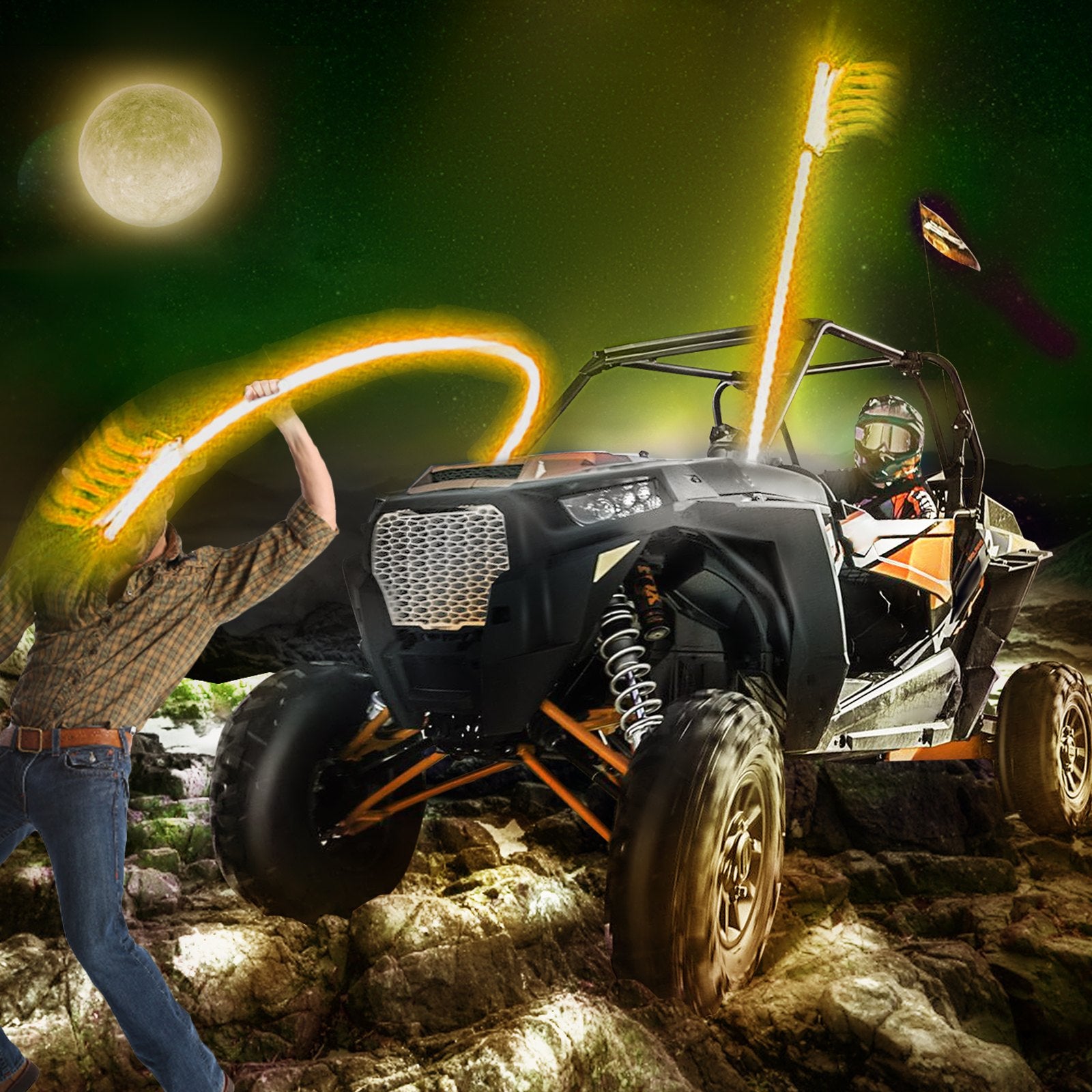 2PC 3FT LED Whip Lights for UTV ATV - 20 RGB Colors, 23 Modes, Weatherproof, Remote Controlled, Off-Road Polaris RZR Accessories