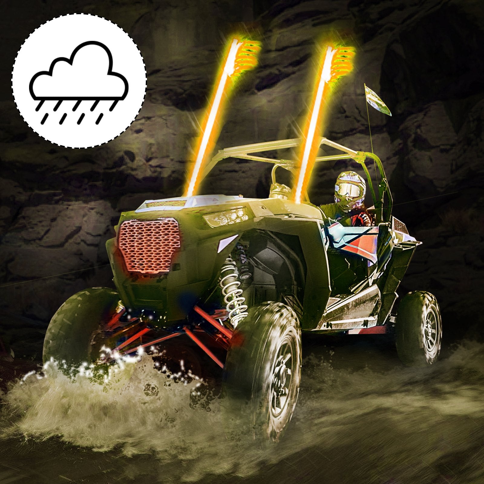 2PC 3FT LED Whip Lights for UTV ATV - 20 RGB Colors, 23 Modes, Weatherproof, Remote Controlled, Off-Road Polaris RZR Accessories