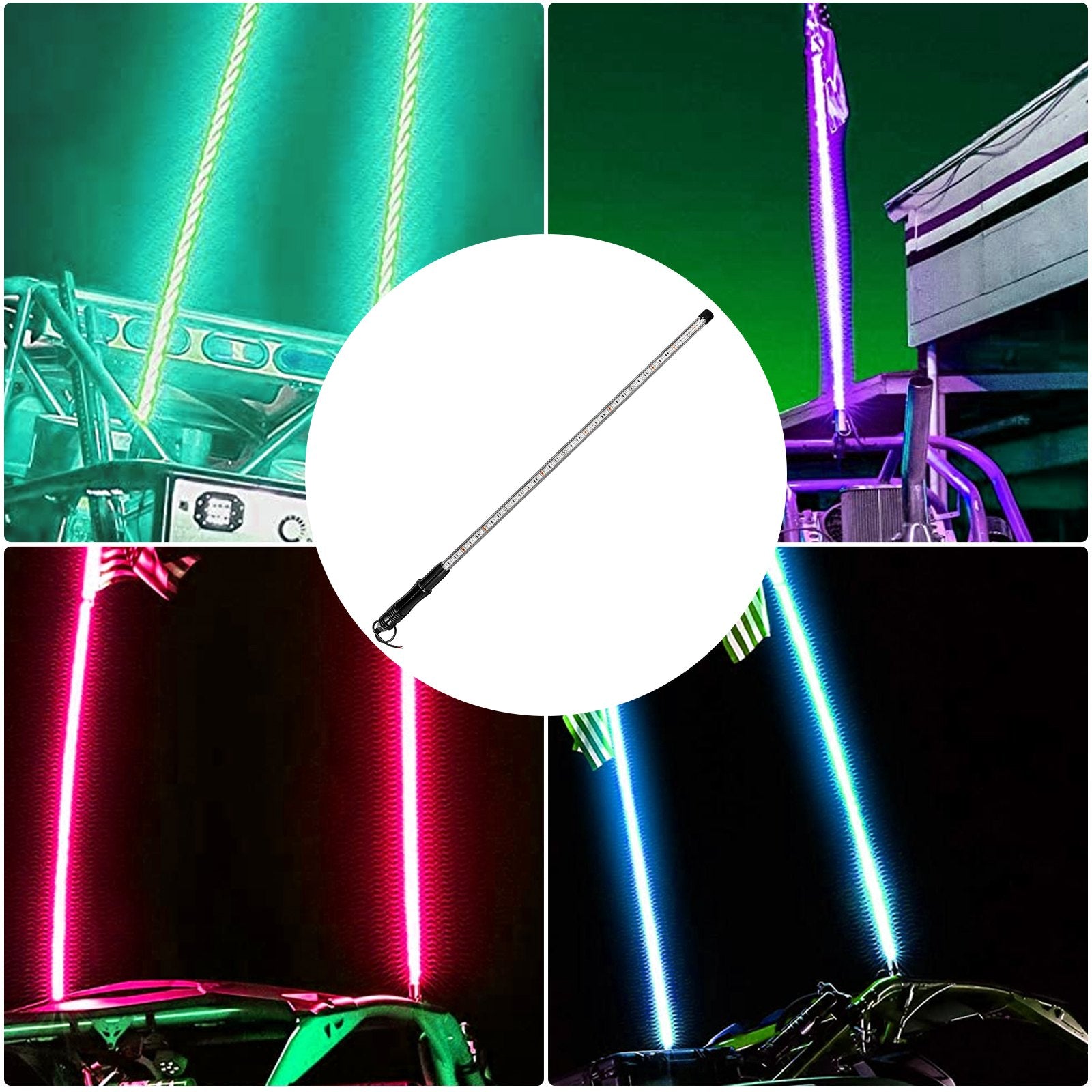 2PC 3FT LED Whip Lights for UTV ATV - 20 RGB Colors, 23 Modes, Weatherproof, Remote Controlled, Off-Road Polaris RZR Accessories