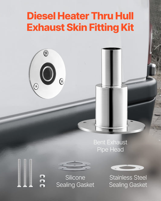 Thru Hull Exhaust Fitting Kit, 0.94 Inch Stainless Steel Exhaust Outlet for Diesel Heaters with Screws, Nuts, Gasket, Easy Installation, Durable Marine-Grade Accessory