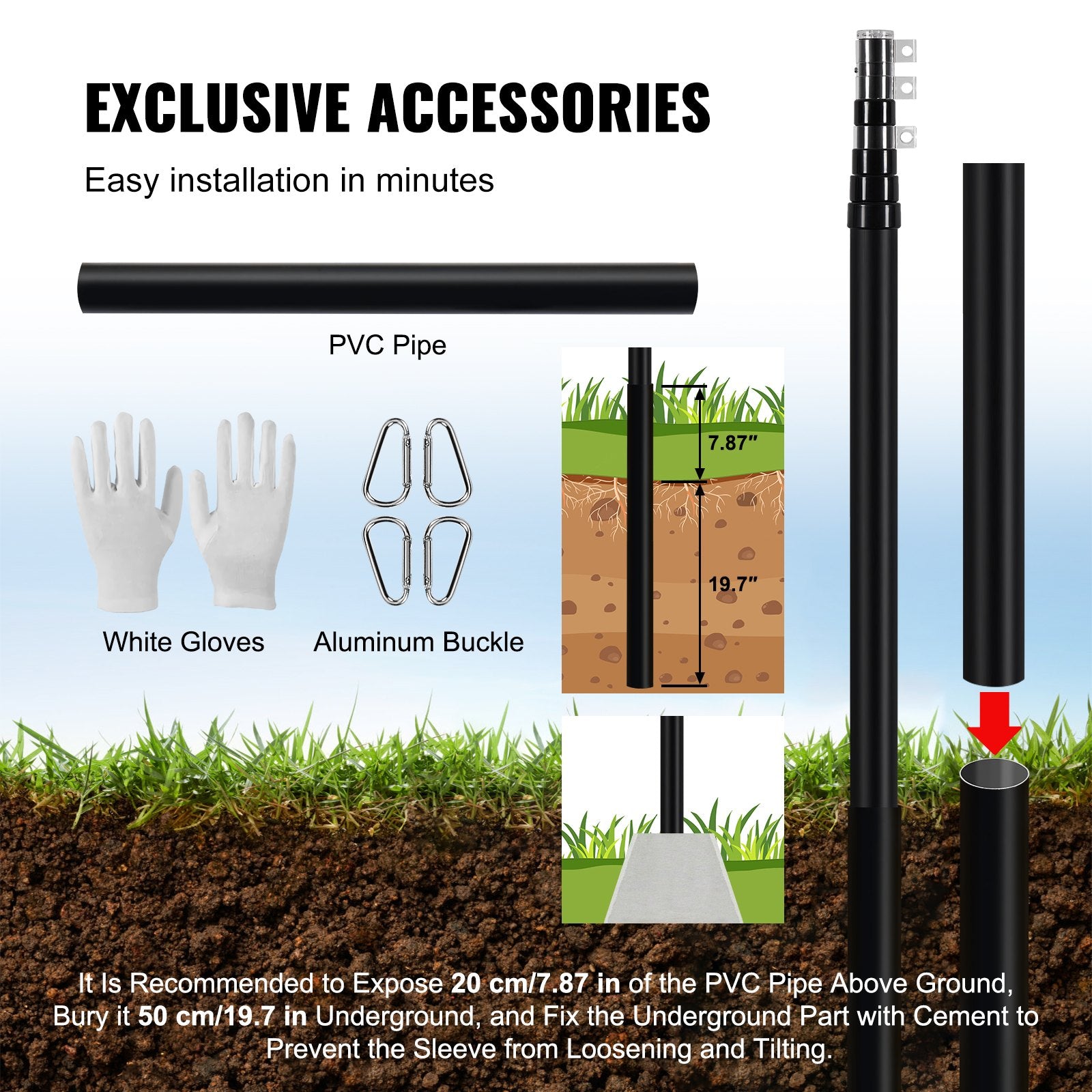 20FT Heavy Duty Telescopic Flagpole Kit for Outdoor Use, Adjustable Aluminum Alloy Flag Pole with 3 Display Modes and Professional Accessories, Black