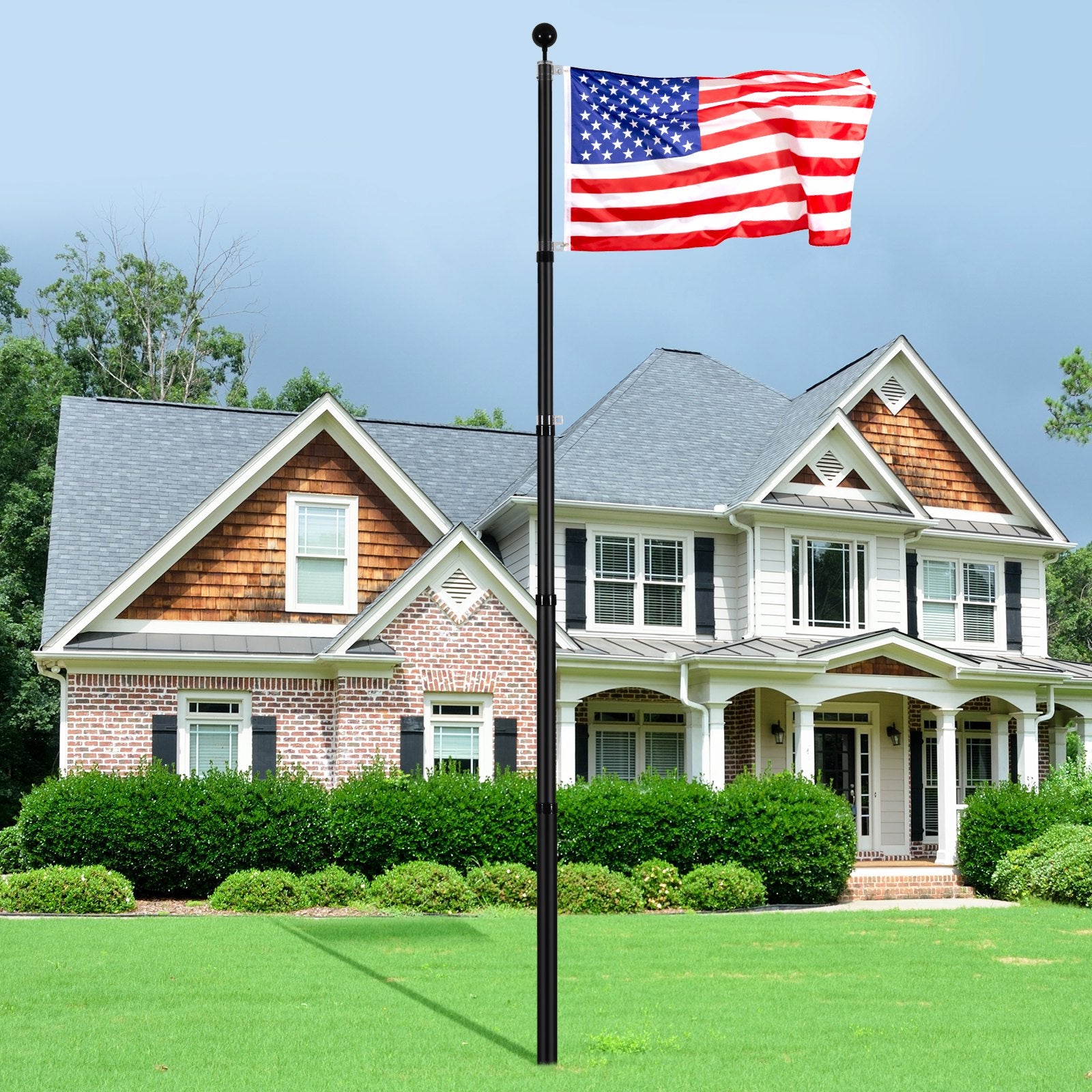 20FT Heavy Duty Telescopic Flagpole Kit for Outdoor Use, Adjustable Aluminum Alloy Flag Pole with 3 Display Modes and Professional Accessories, Black
