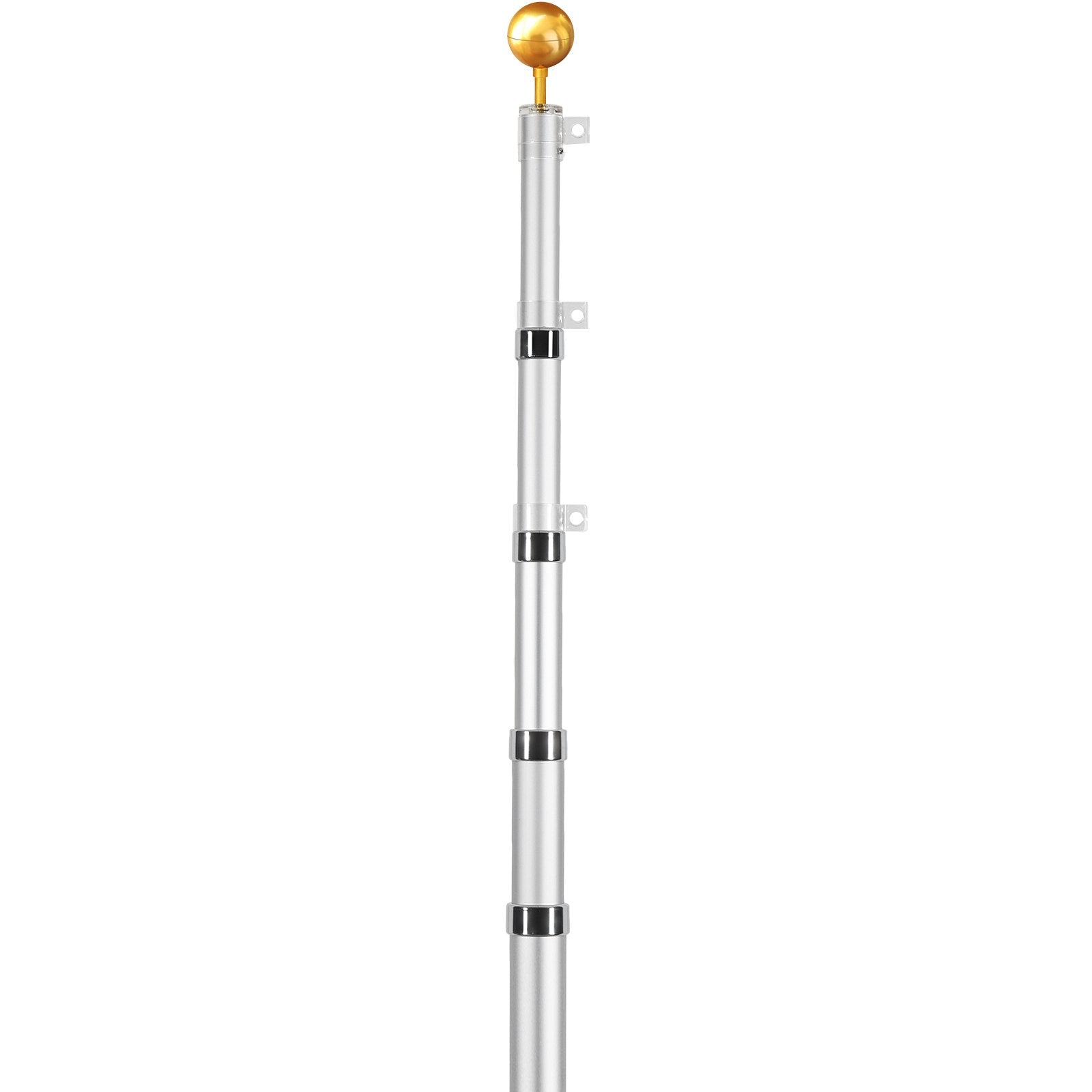 20FT Heavy Duty Aluminum Telescopic Flagpole Kit for Outdoor Use, Silver - Adjustable 3 Modes, Easy Install, Durable & Versatile Display