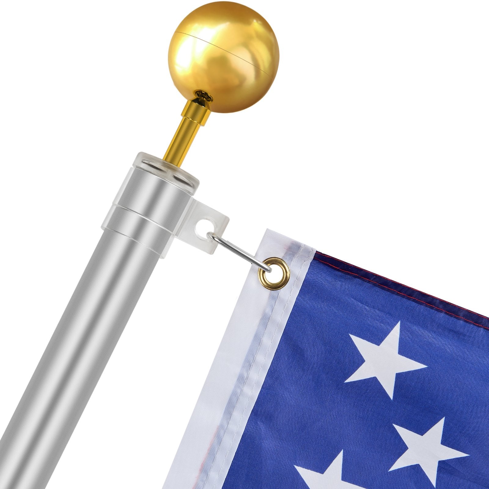 25FT Heavy Duty Telescopic Flagpole Kit - Aluminum Alloy, In-Ground Outdoor Flag Pole with 3 Display Modes and Professional Accessories, Silver