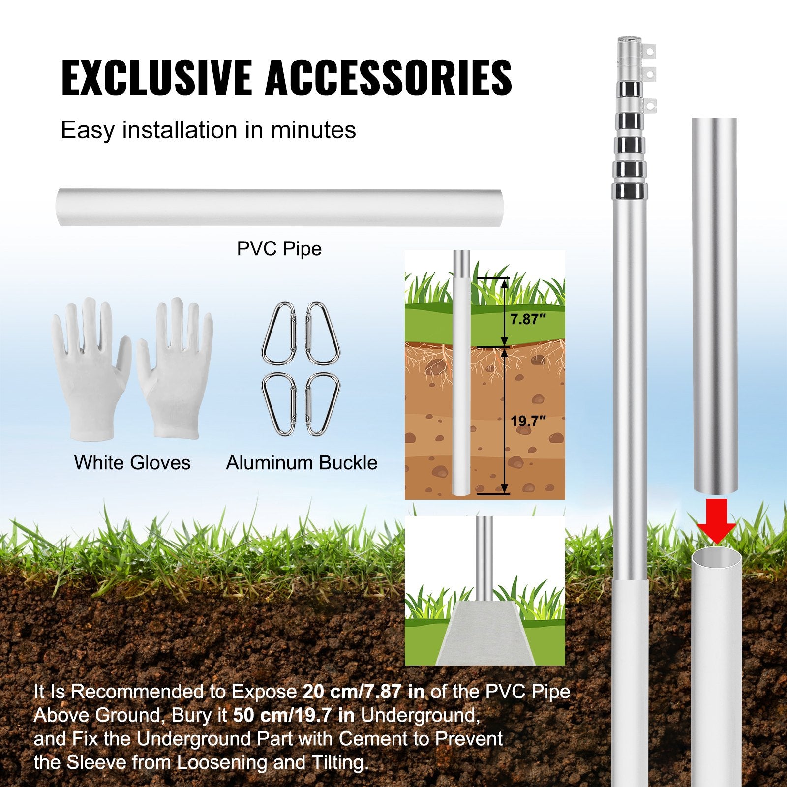 30FT Heavy Duty Telescopic Flagpole Kit, Aluminum Alloy for Outdoor Use, 3 Display Modes, Easy Installation, Silver Finish