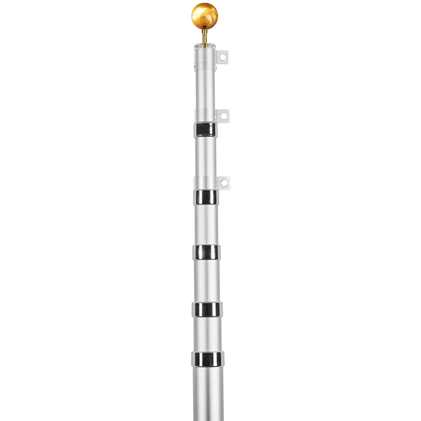 30FT Heavy Duty Telescopic Flagpole Kit, Aluminum Alloy for Outdoor Use, 3 Display Modes, Easy Installation, Silver Finish