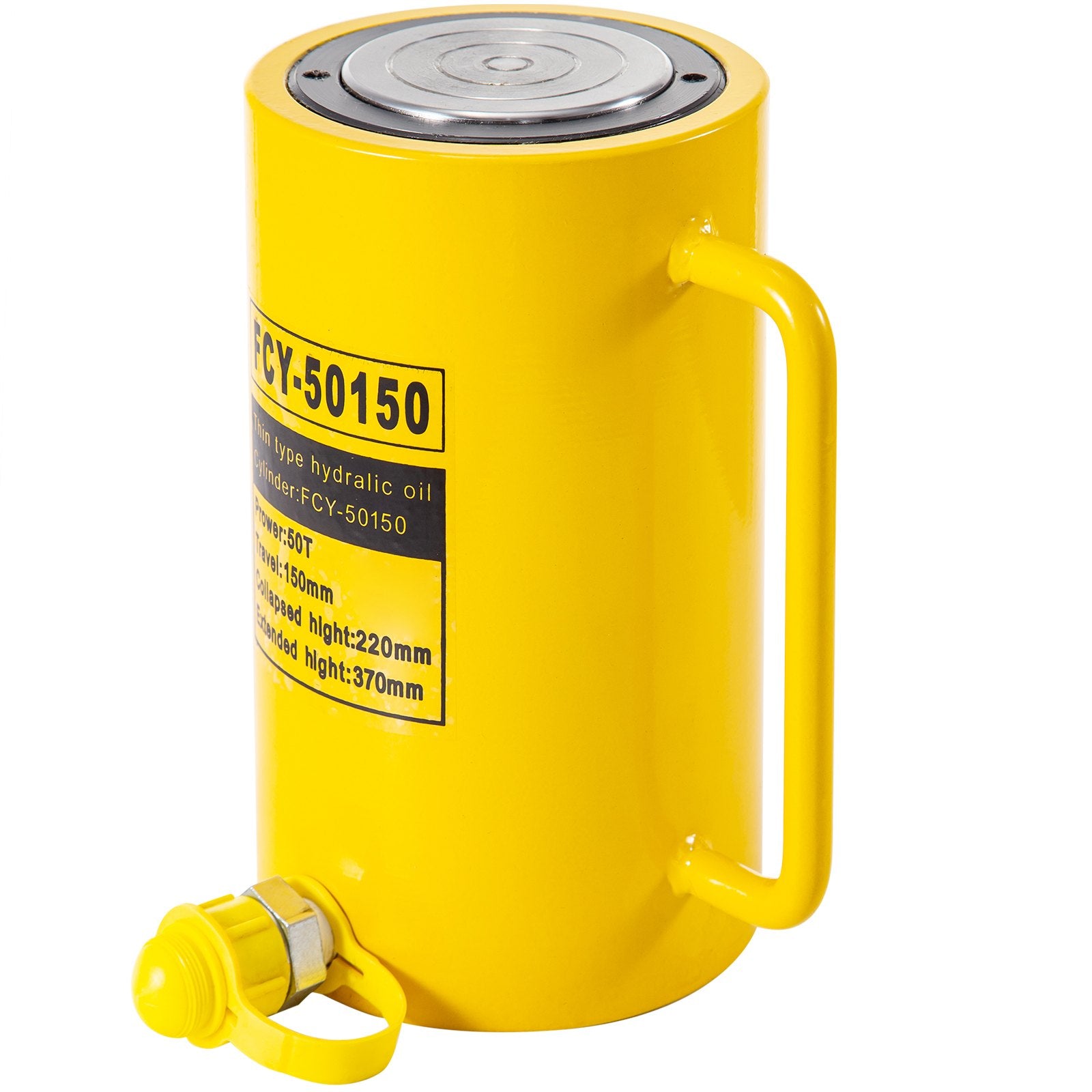 50 Ton Capacity 6" Stroke Single Acting Hydraulic Cylinder Jack Ram with Quick Connect, Portable Handle, and Smooth Finish
