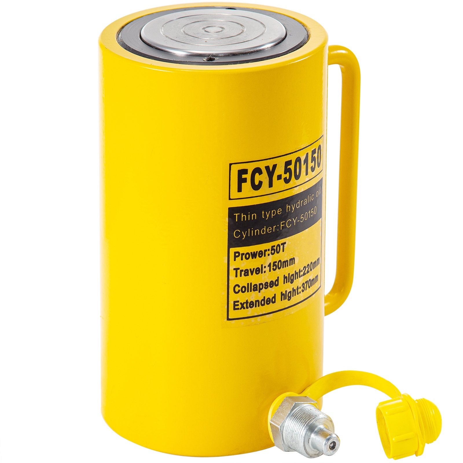 50 Ton Capacity 6" Stroke Single Acting Hydraulic Cylinder Jack Ram with Quick Connect, Portable Handle, and Smooth Finish