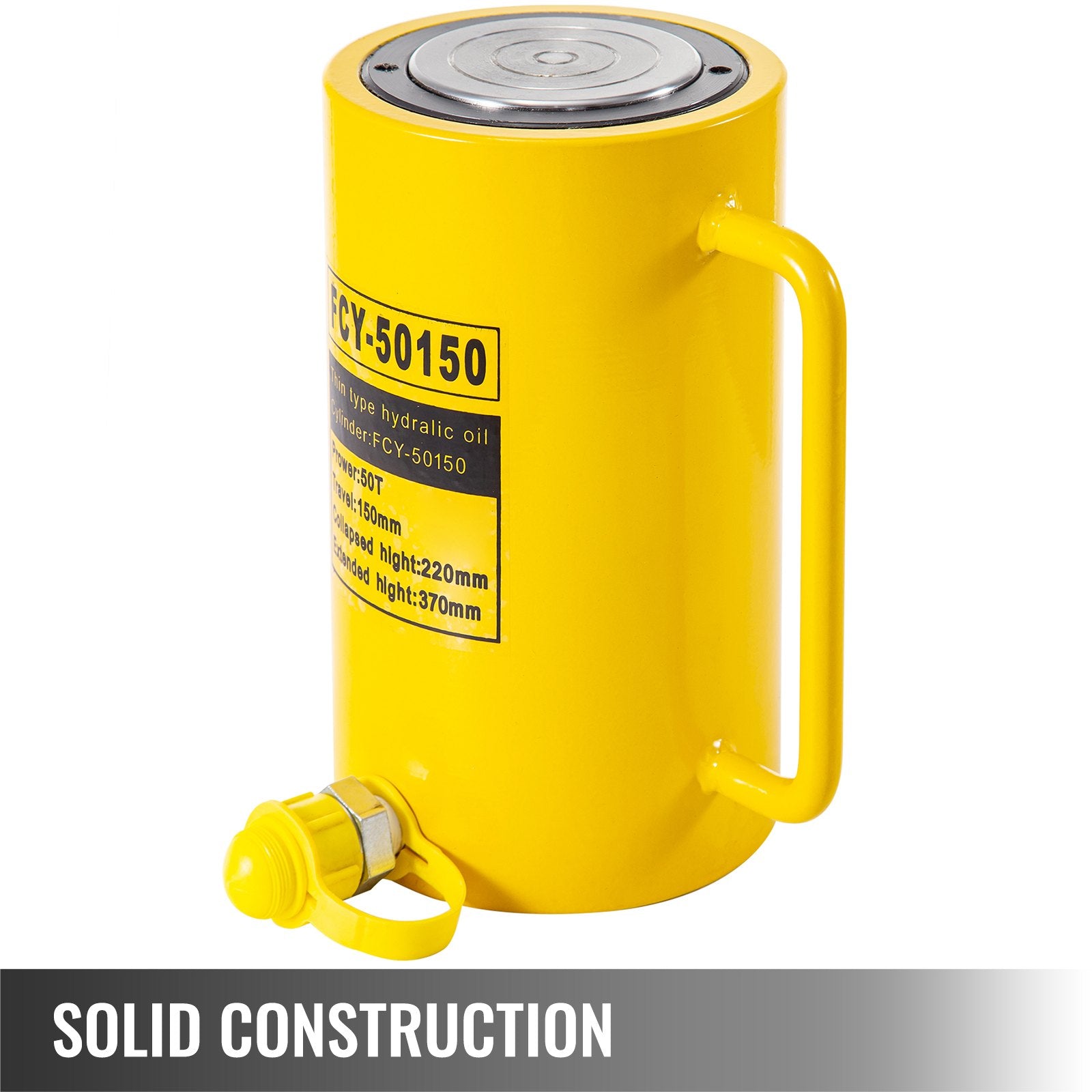 50 Ton Capacity 6" Stroke Single Acting Hydraulic Cylinder Jack Ram with Quick Connect, Portable Handle, and Smooth Finish