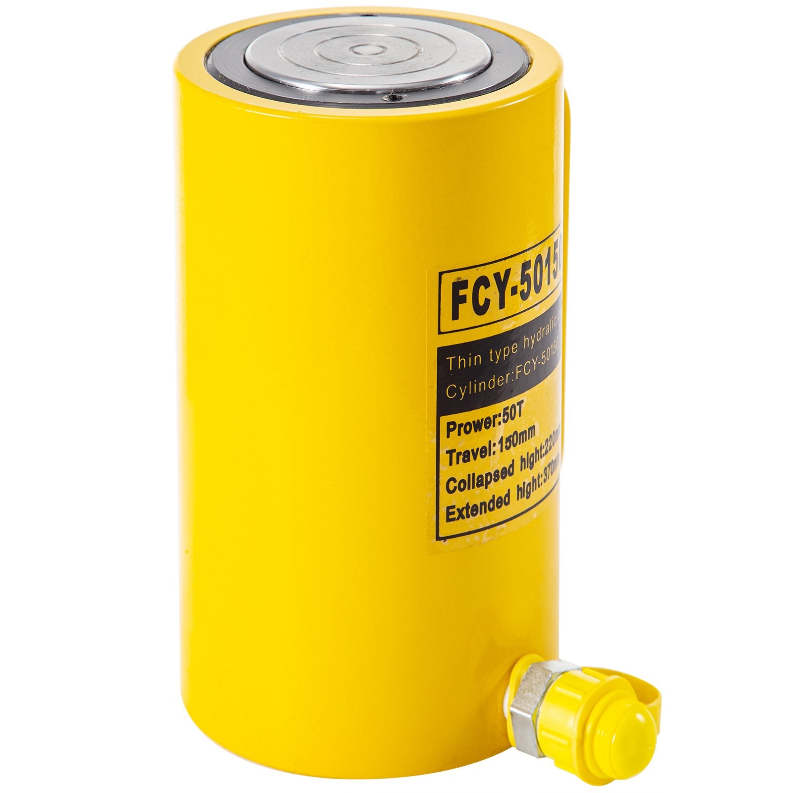 50 Ton Capacity 6" Stroke Single Acting Hydraulic Cylinder Jack Ram with Quick Connect, Portable Handle, and Smooth Finish