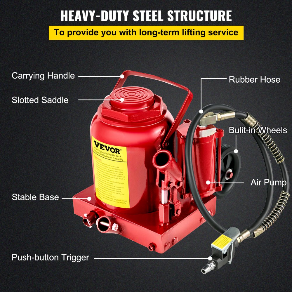 VEVOR Air Hydraulic Bottle Jack 50 Ton Bottle Jack 110231lbs Air Jack Rugged Steel Construction Heavy Duty for Auto Truck RV Repair Lift Tools