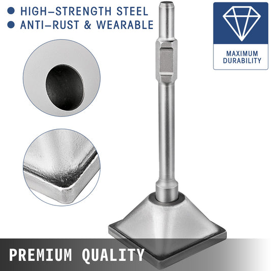 Heavy-Duty 1-1/8" Hex Tamper Shank with 6x6" Compactor Plate, Electric Chisel, and Demolition Jackhammer Bits for Concrete and Asphalt Compacting