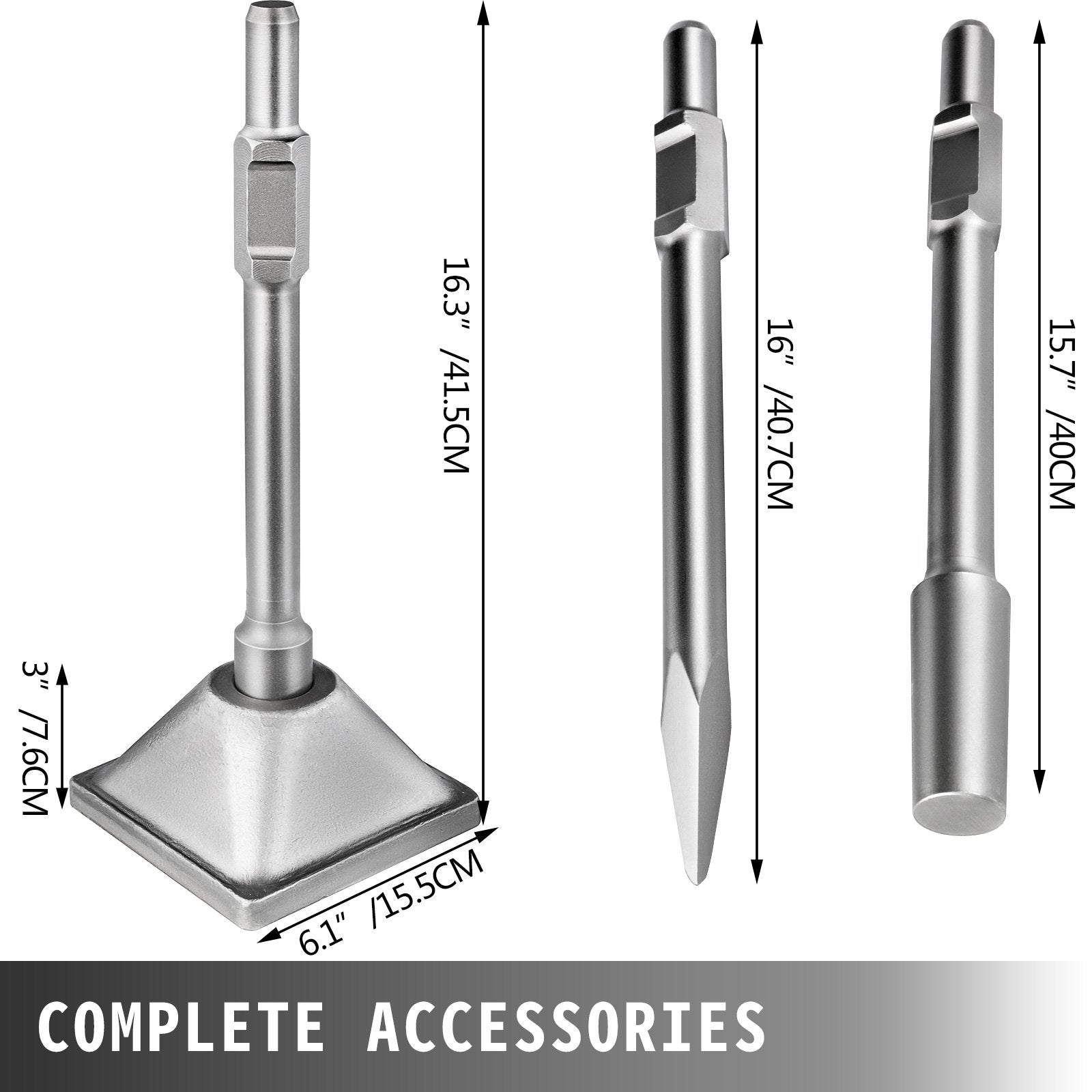Heavy-Duty 1-1/8" Hex Tamper Shank with 6x6" Compactor Plate, Electric Chisel, and Demolition Jackhammer Bits for Concrete and Asphalt Compacting