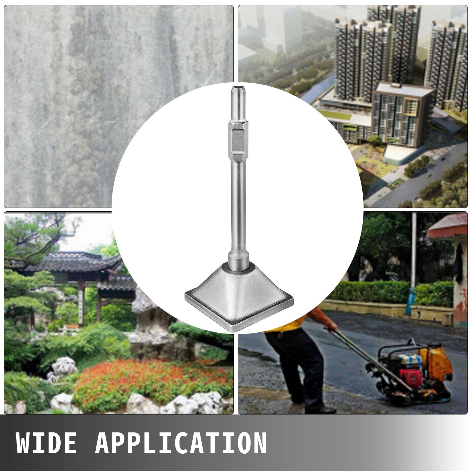 Heavy-Duty 1-1/8" Hex Tamper Shank with 6x6" Compactor Plate, Electric Chisel, and Demolition Jackhammer Bits for Concrete and Asphalt Compacting