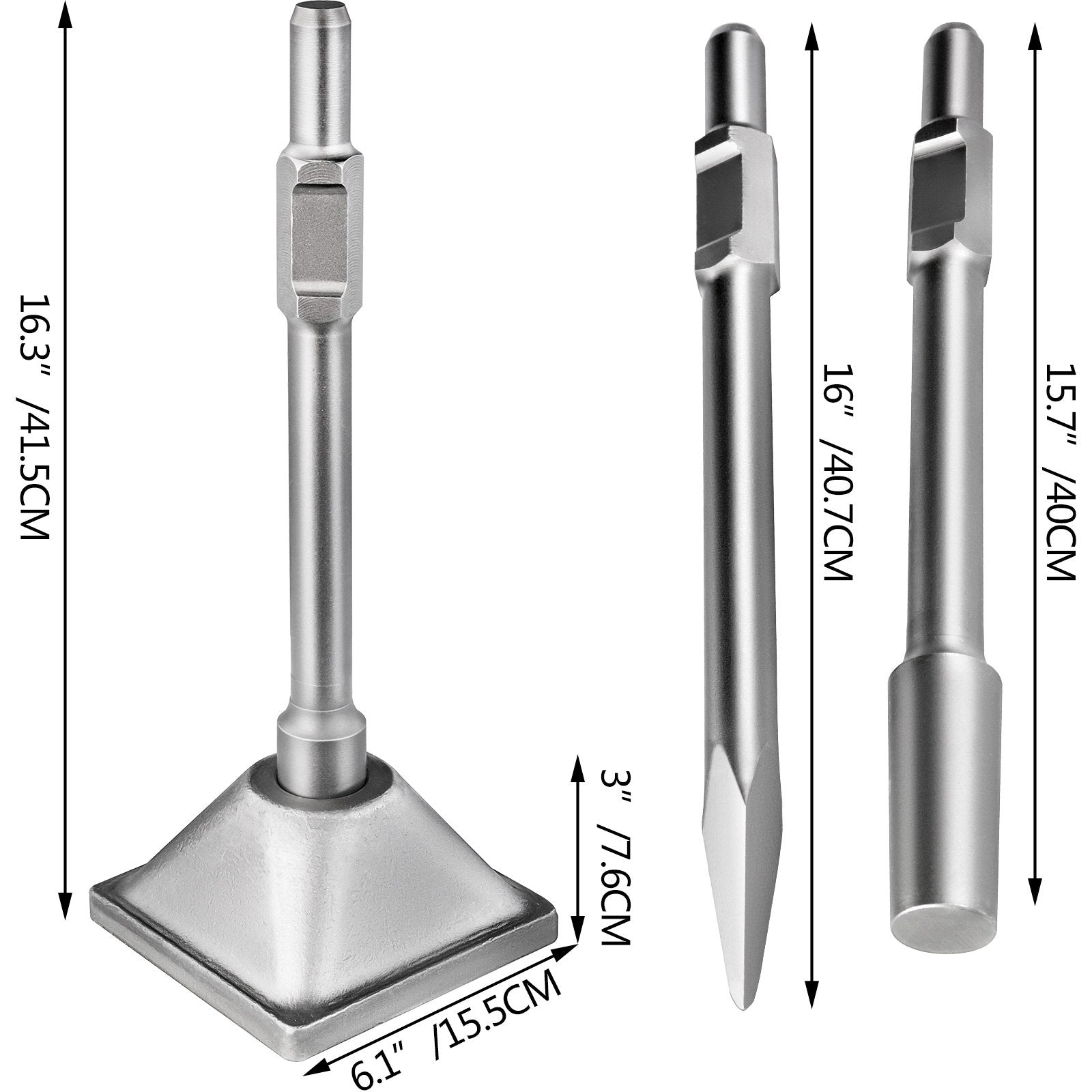 Heavy-Duty 1-1/8" Hex Tamper Shank with 6x6" Compactor Plate, Electric Chisel, and Demolition Jackhammer Bits for Concrete and Asphalt Compacting
