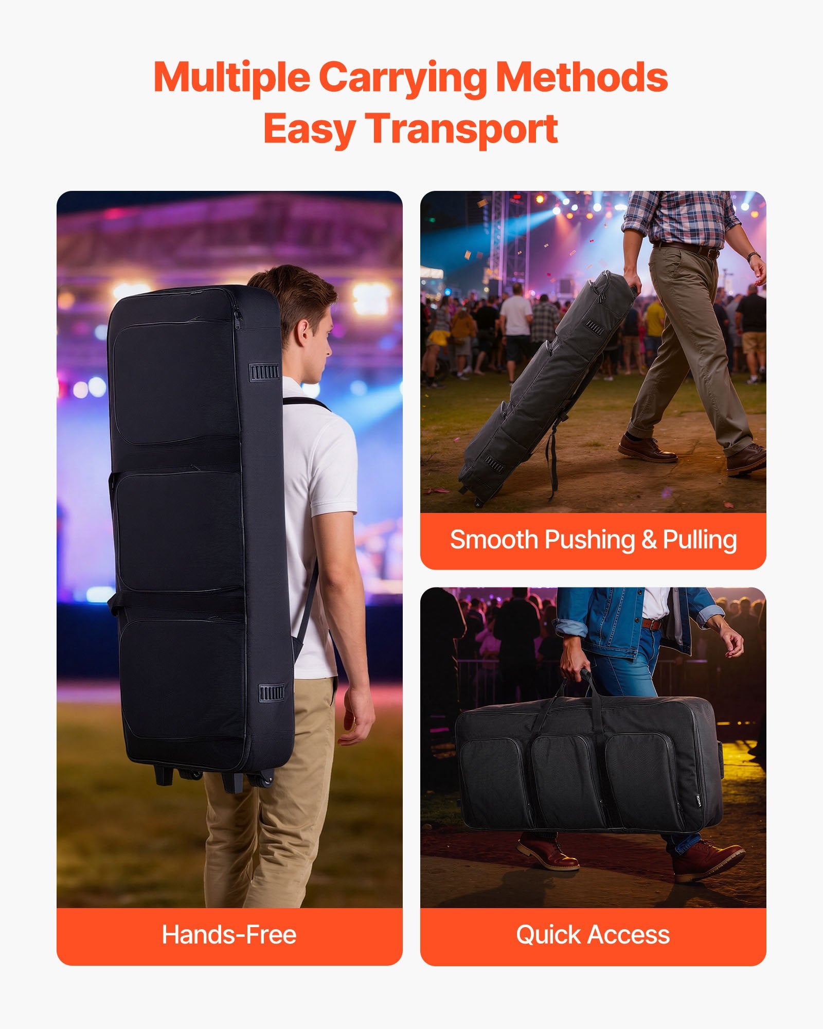 Robust 88-Key Rolling Keyboard Case with Wheels, 40.9 x 16.9 x 5.1 in, Padded Gig Bag, 3-Pocket Storage, Waterproof for Electric Pianos & Synths