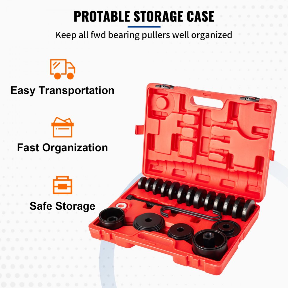 Comprehensive 25-Piece Front Wheel Bearing Adapter and Puller Kit for FWD Cars and Light Trucks - Durable 45# Steel Construction for Easy Removal and Installation
