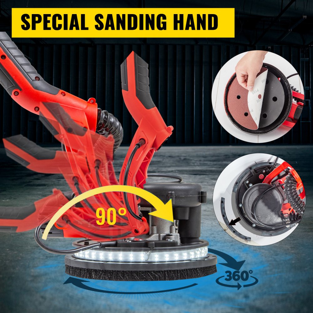 Powerful 850W Electric Drywall Sander with Adjustable Speed and LED Light, Featuring Foldable Design and Vacuum Bag for Efficient Wall Sanding