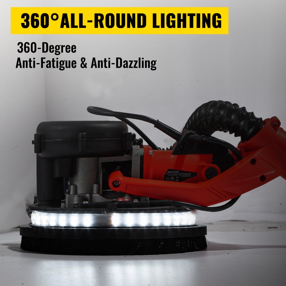 Powerful 850W Electric Drywall Sander with Adjustable Speed and LED Light, Featuring Foldable Design and Vacuum Bag for Efficient Wall Sanding