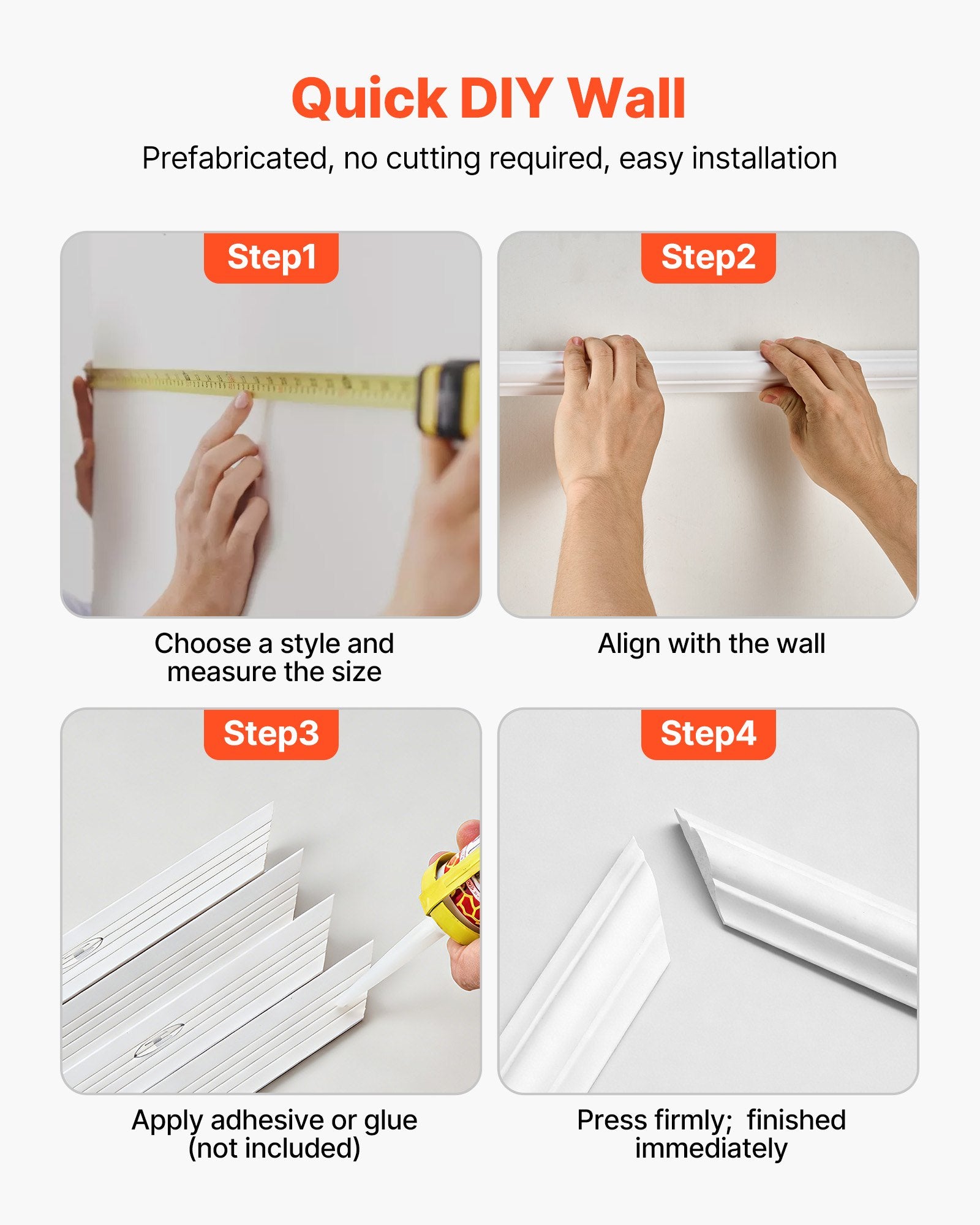 Elegant Wall Molding & Wainscoting Kit – Lightweight, Paintable Polystyrene Panels for Easy Home Accent Decor in Living Room & Bedroom (White, 3 Pack)