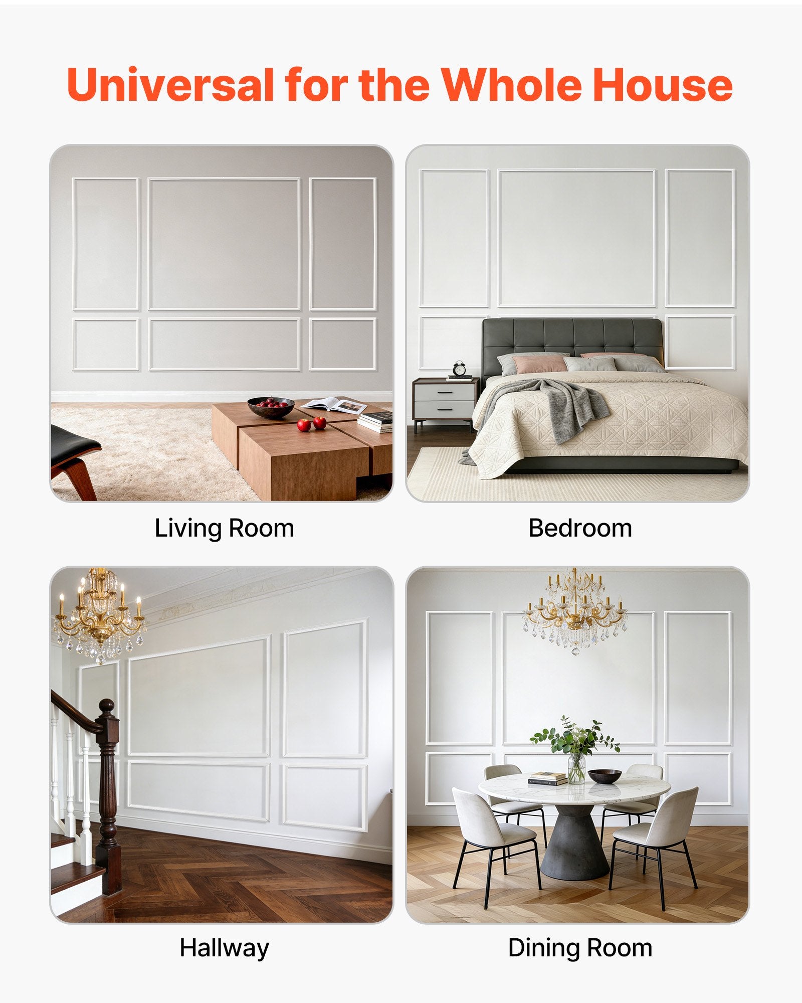 Elegant Wall Molding & Wainscoting Kit – Lightweight, Paintable Polystyrene Panels for Easy Home Accent Decor in Living Room & Bedroom (White, 3 Pack)
