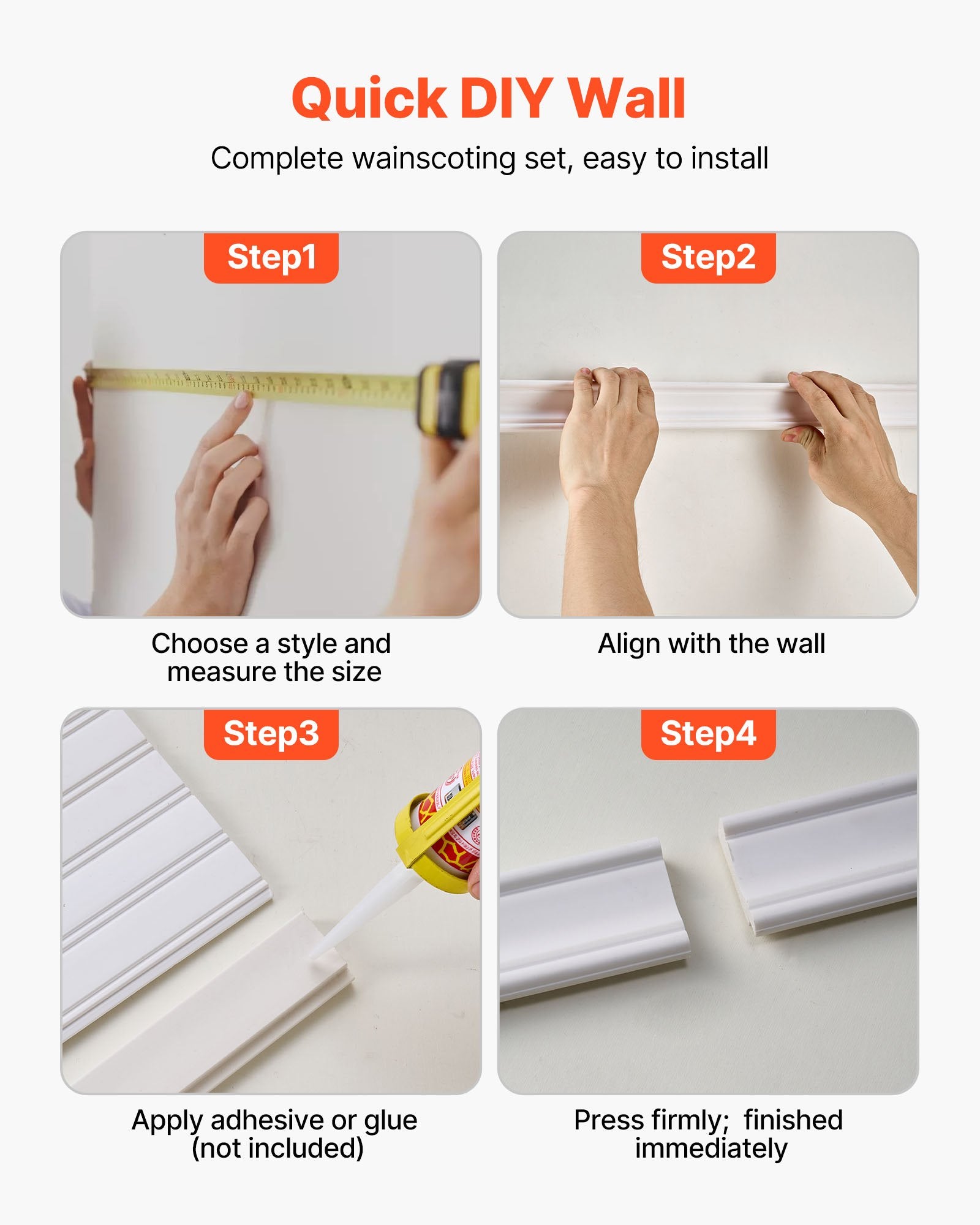 Elegant White Wall Molding Kit - Versatile Wainscoting Panels, Paintable Polystyrene, Easy Install Trim for Stylish Interior Décor in Living Rooms & Bedrooms (77.5 x 38.6 in)