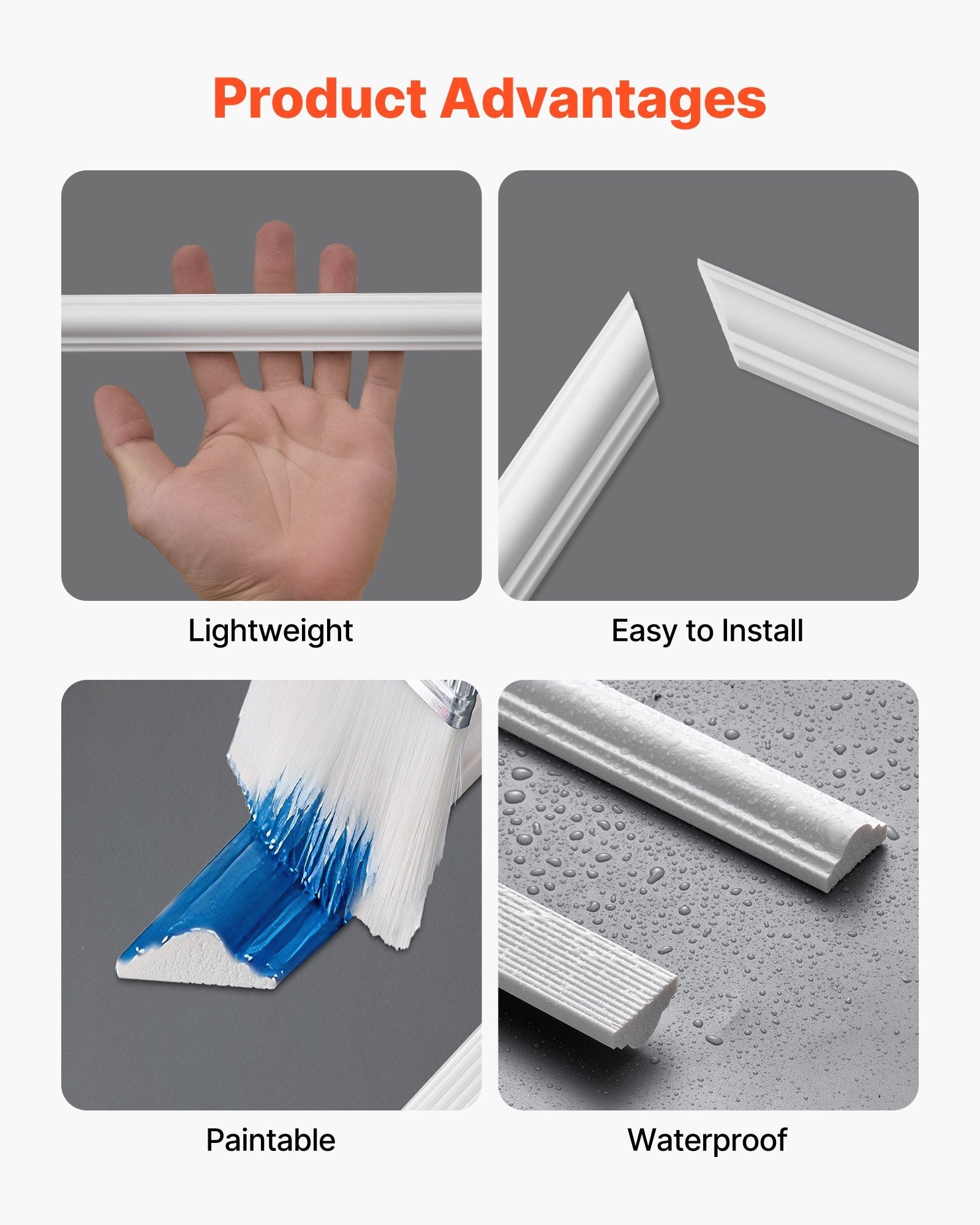 3-Piece Wall Molding & Wainscoting Panels Kit: Lightweight, Paintable, Waterproof Polystyrene Trim for Interior Décor, Easy Installation, White