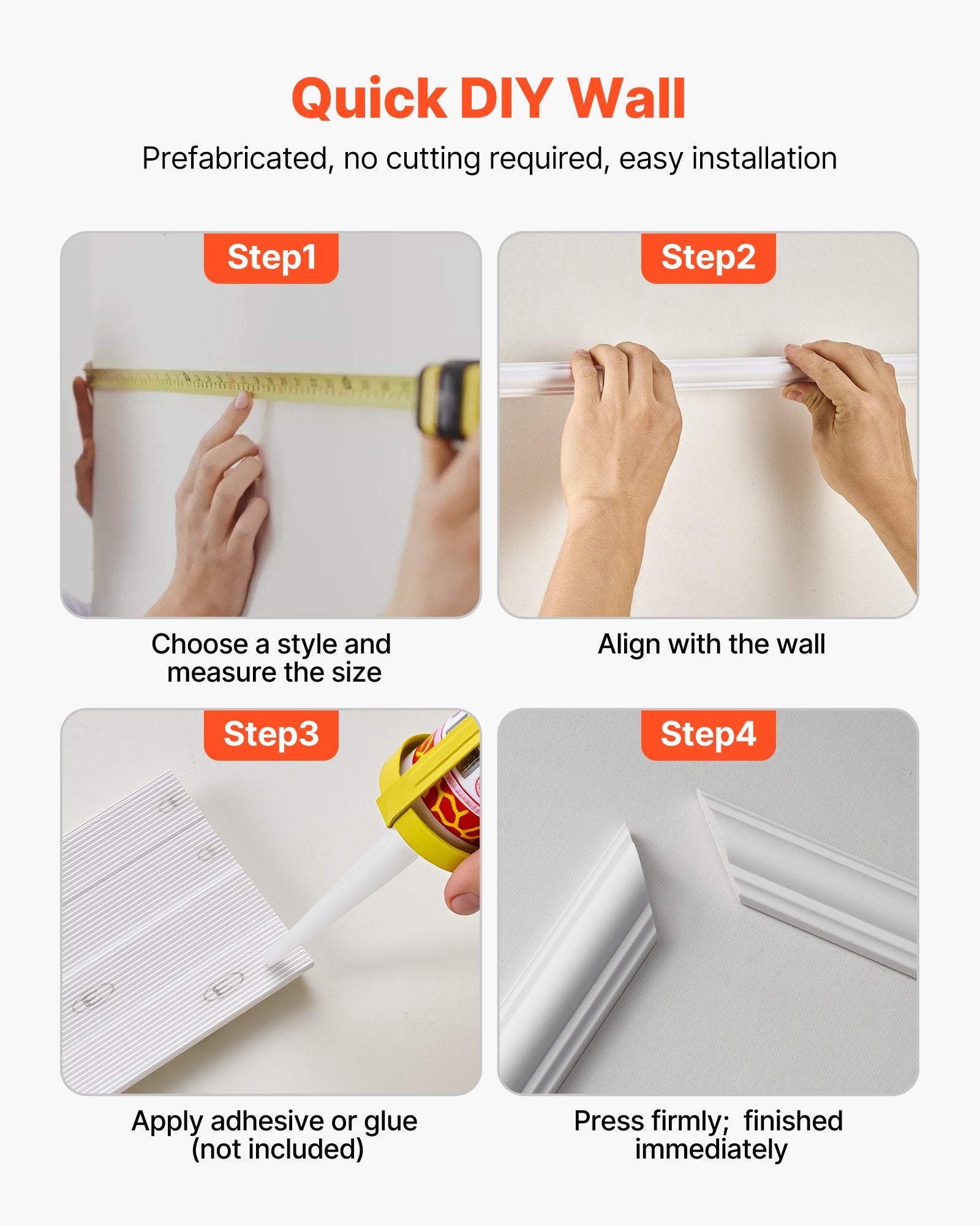 3-Piece Wall Molding & Wainscoting Panels Kit: Lightweight, Paintable, Waterproof Polystyrene Trim for Interior Décor, Easy Installation, White