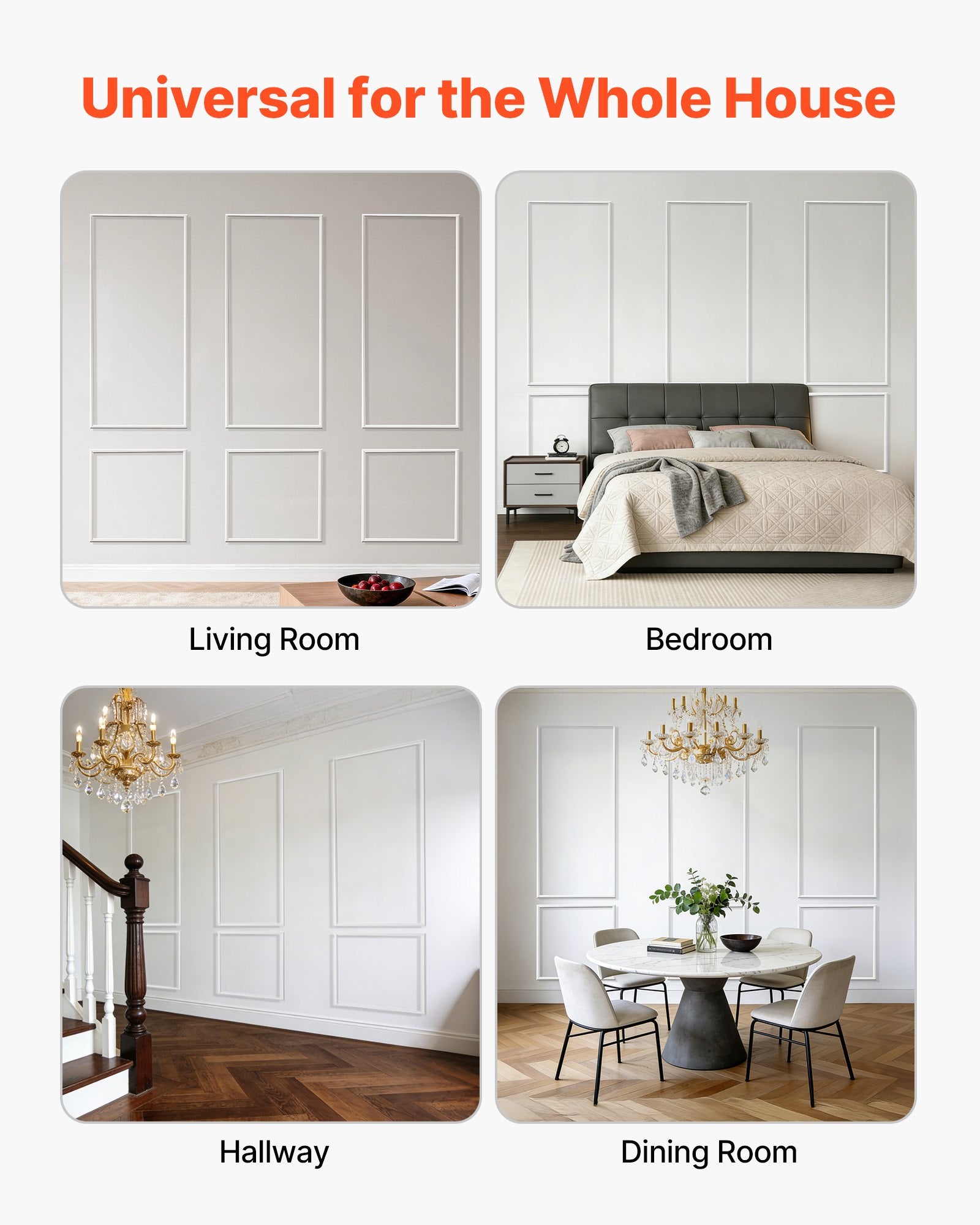 3-Piece Wall Molding & Wainscoting Panels Kit: Lightweight, Paintable, Waterproof Polystyrene Trim for Interior Décor, Easy Installation, White