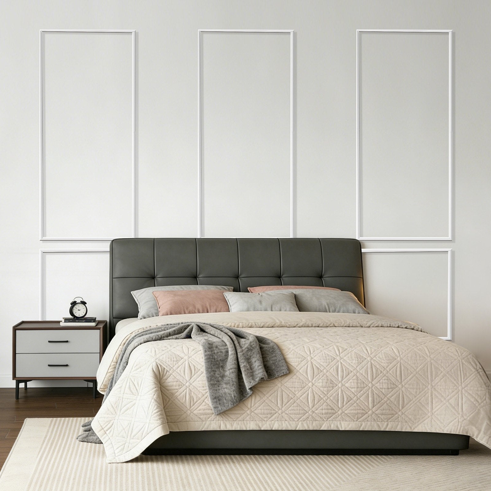 3-Piece Wall Molding & Wainscoting Panels Kit: Lightweight, Paintable, Waterproof Polystyrene Trim for Interior Décor, Easy Installation, White
