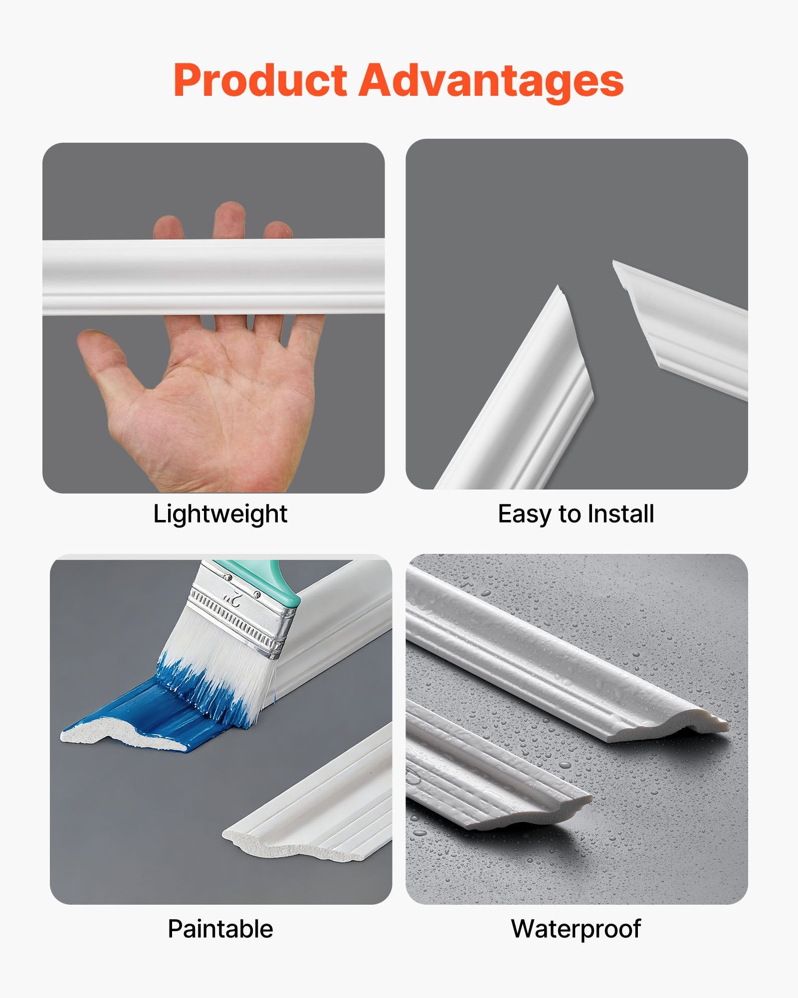 Elegant Wall Molding Panels Kit - 6 Pack, Polystyrene Wainscoting, Easy Install, Waterproof, Paintable Trim for Living Room, Bedroom Décor (24x54 + 24x24 in), White