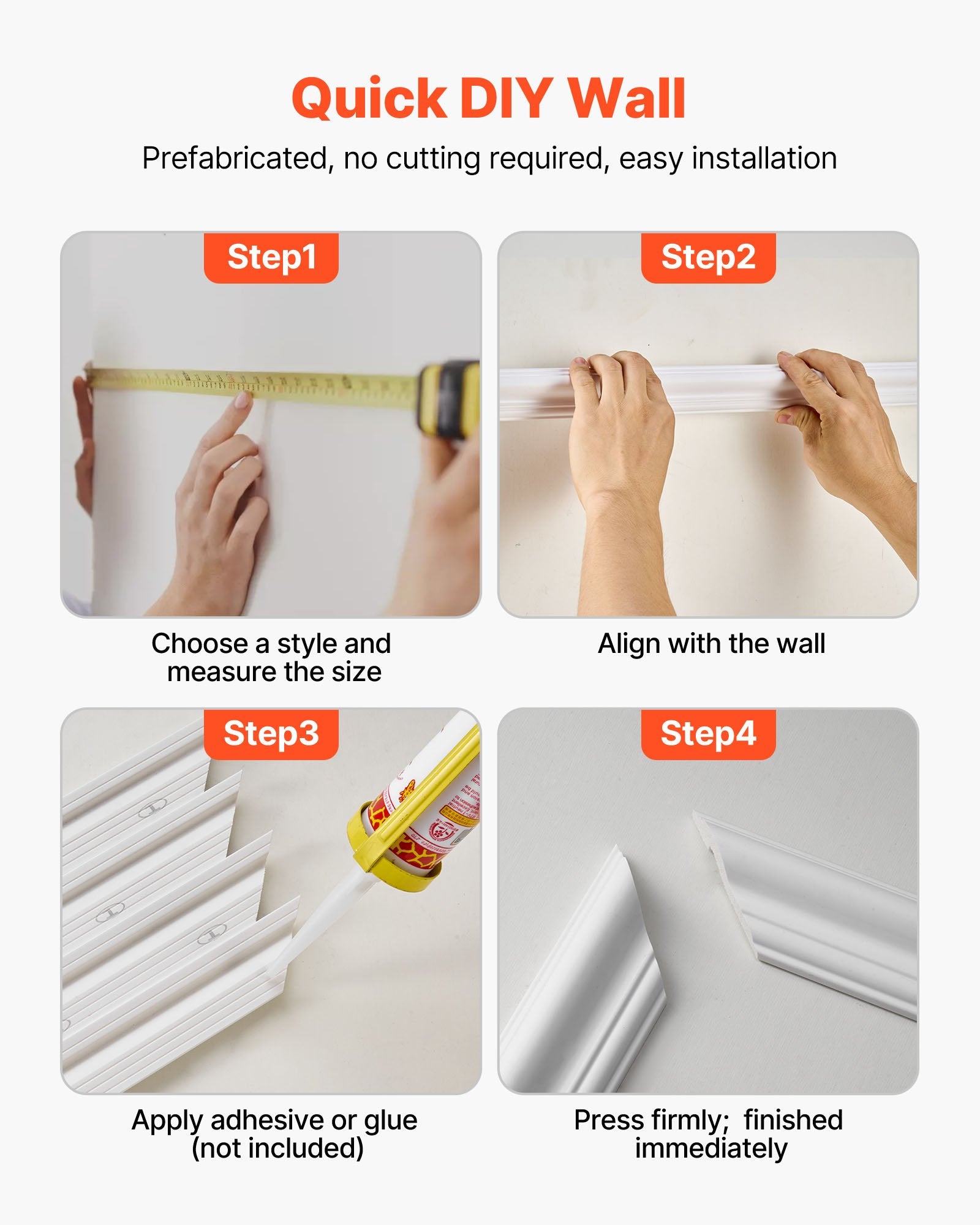 Elegant Wall Molding Panels Kit - 6 Pack, Polystyrene Wainscoting, Easy Install, Waterproof, Paintable Trim for Living Room, Bedroom Décor (24x54 + 24x24 in), White