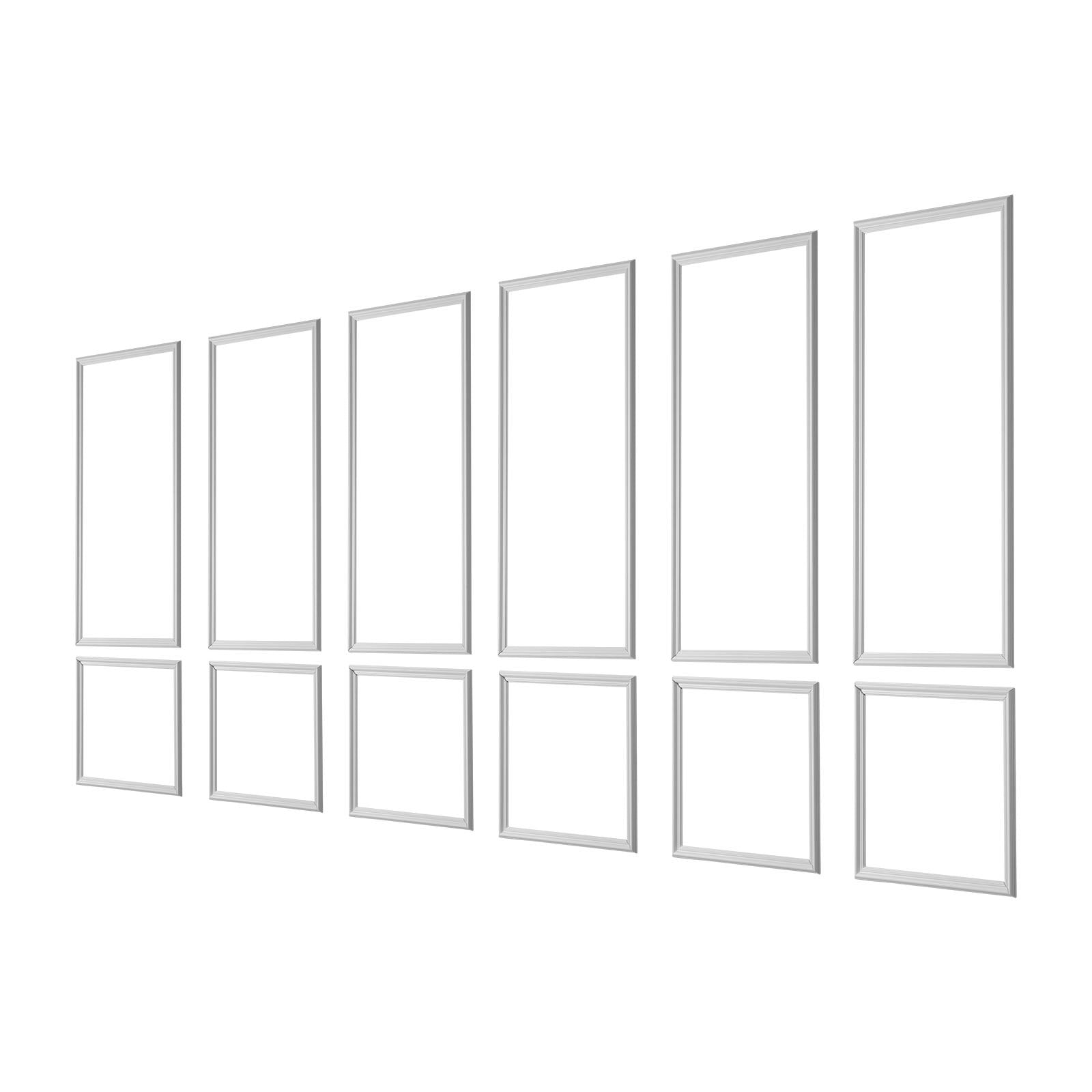 Elegant Wall Molding Panels Kit - 6 Pack, Polystyrene Wainscoting, Easy Install, Waterproof, Paintable Trim for Living Room, Bedroom Décor (24x54 + 24x24 in), White