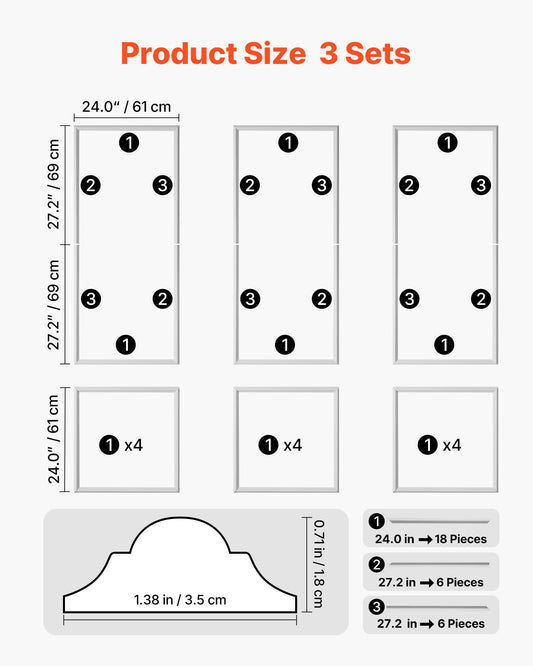 Classic White Wall Molding Panels Kit, Easy-Install Paintable Polystyrene, Waterproof Wainscoting Trim for Living Room, Bedroom Decor (24x54 + 24x24 in)