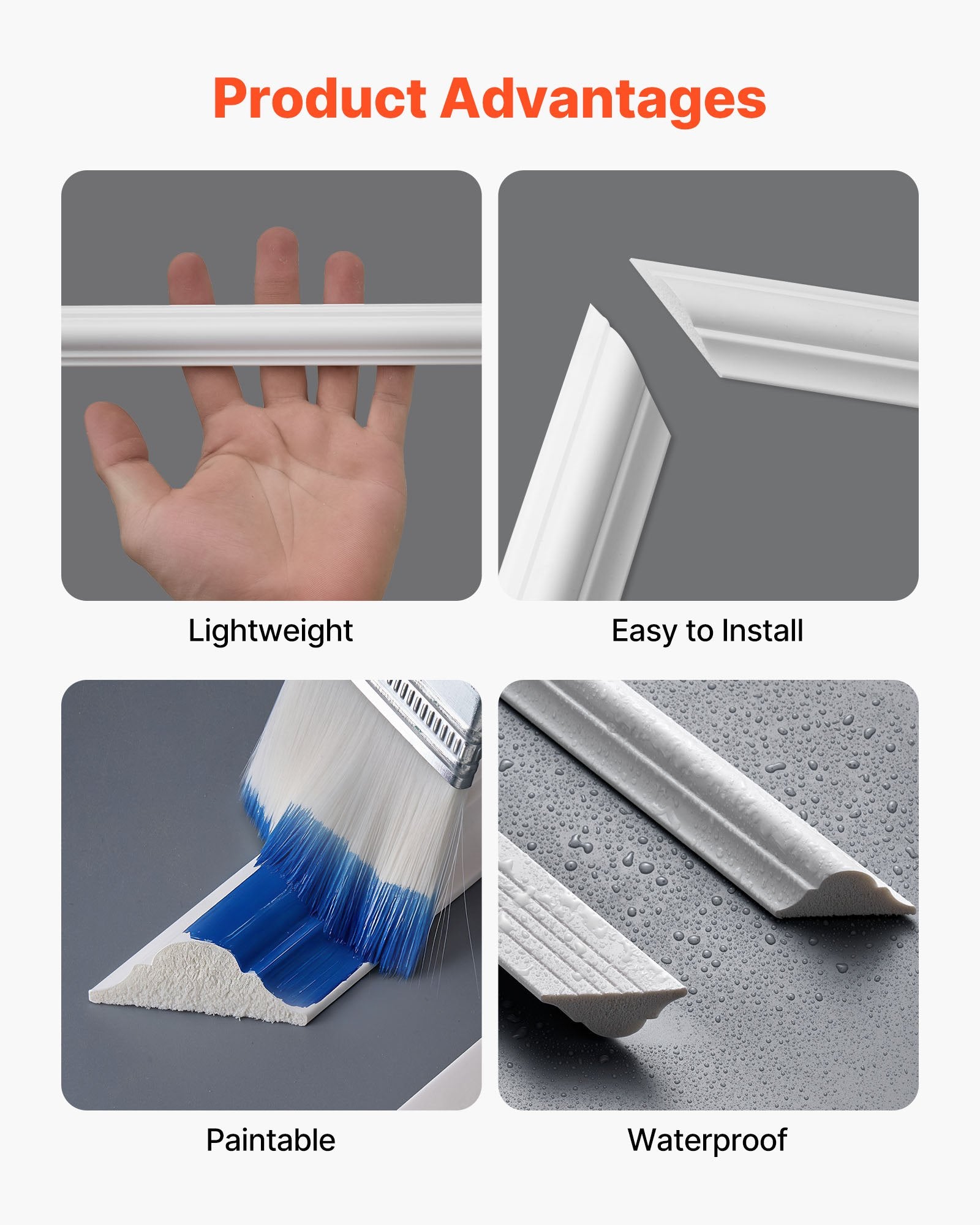 Classic White Wall Molding Panels Kit, Easy-Install Paintable Polystyrene, Waterproof Wainscoting Trim for Living Room, Bedroom Decor (24x54 + 24x24 in)