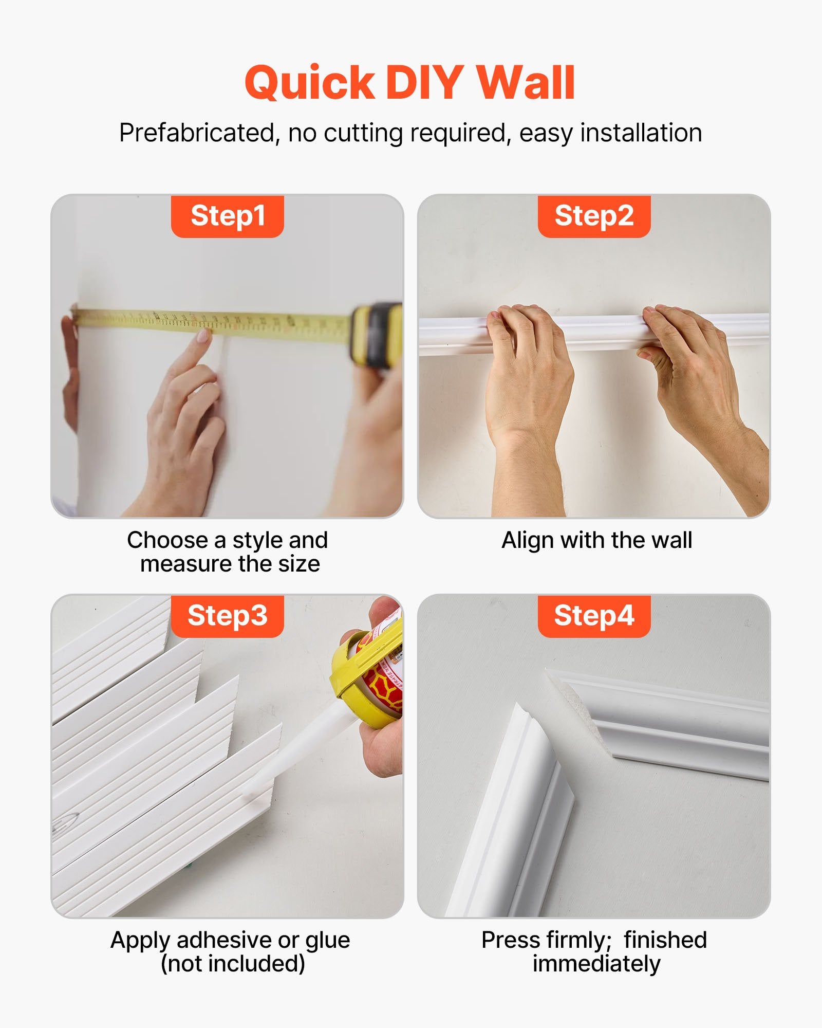 Classic White Wall Molding Panels Kit, Easy-Install Paintable Polystyrene, Waterproof Wainscoting Trim for Living Room, Bedroom Decor (24x54 + 24x24 in)