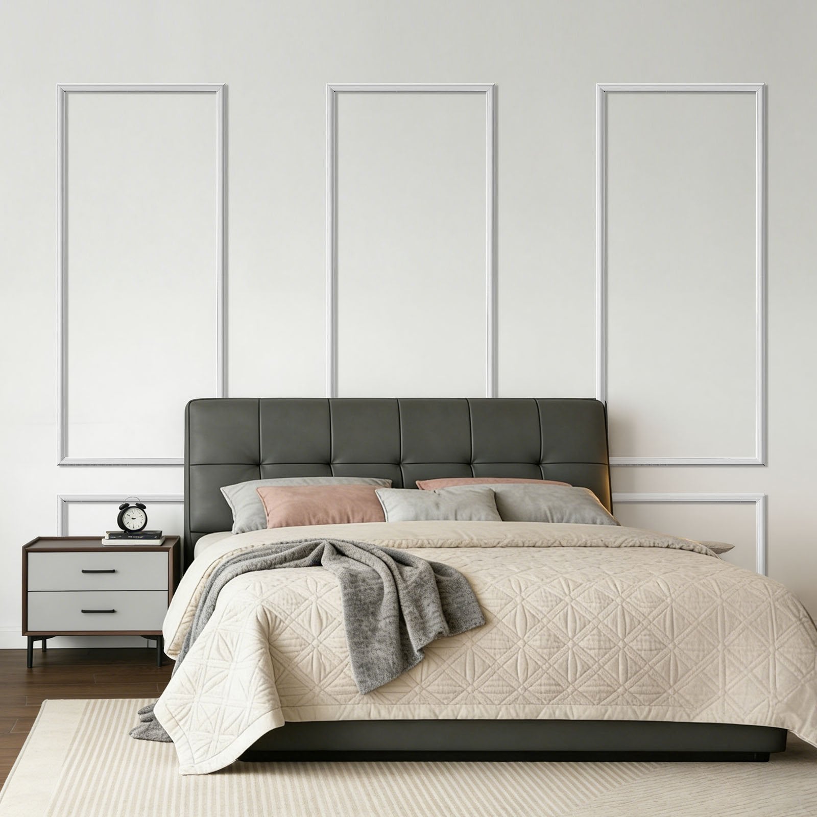 Classic White Wall Molding Panels Kit, Easy-Install Paintable Polystyrene, Waterproof Wainscoting Trim for Living Room, Bedroom Decor (24x54 + 24x24 in)