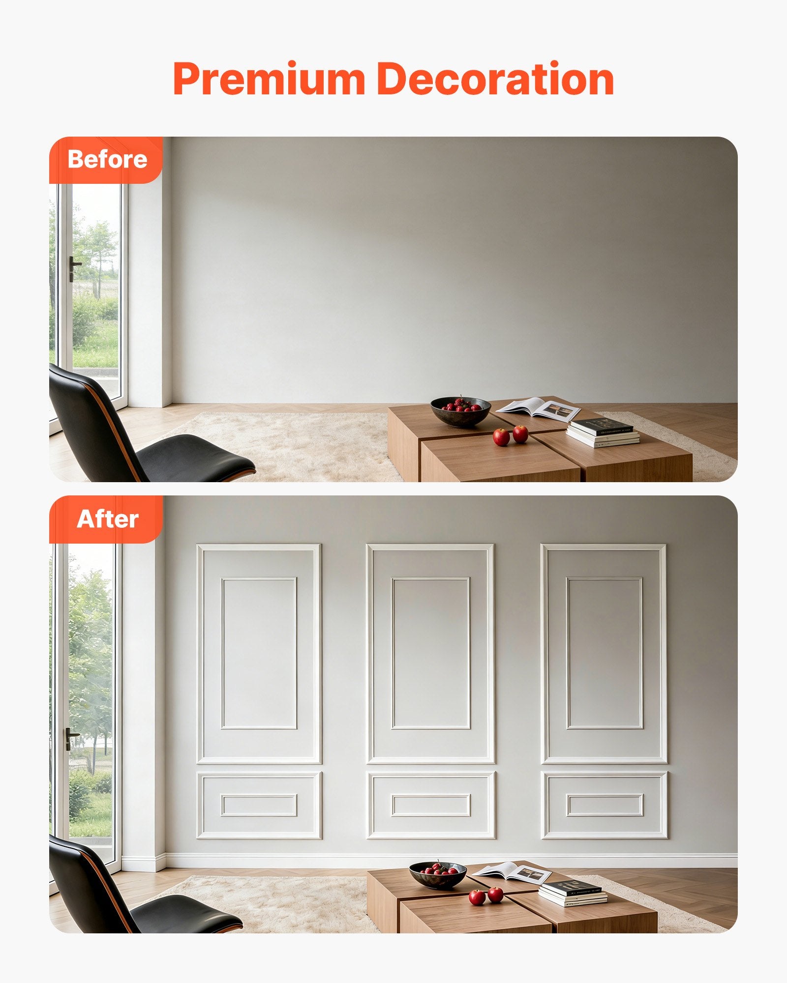 Transform Your Space with Our 3-Pack Wall Molding Kit, Lightweight Polystyrene Wainscoting Panels, Easy DIY Accent Trim for Living Room & Bedroom Decor