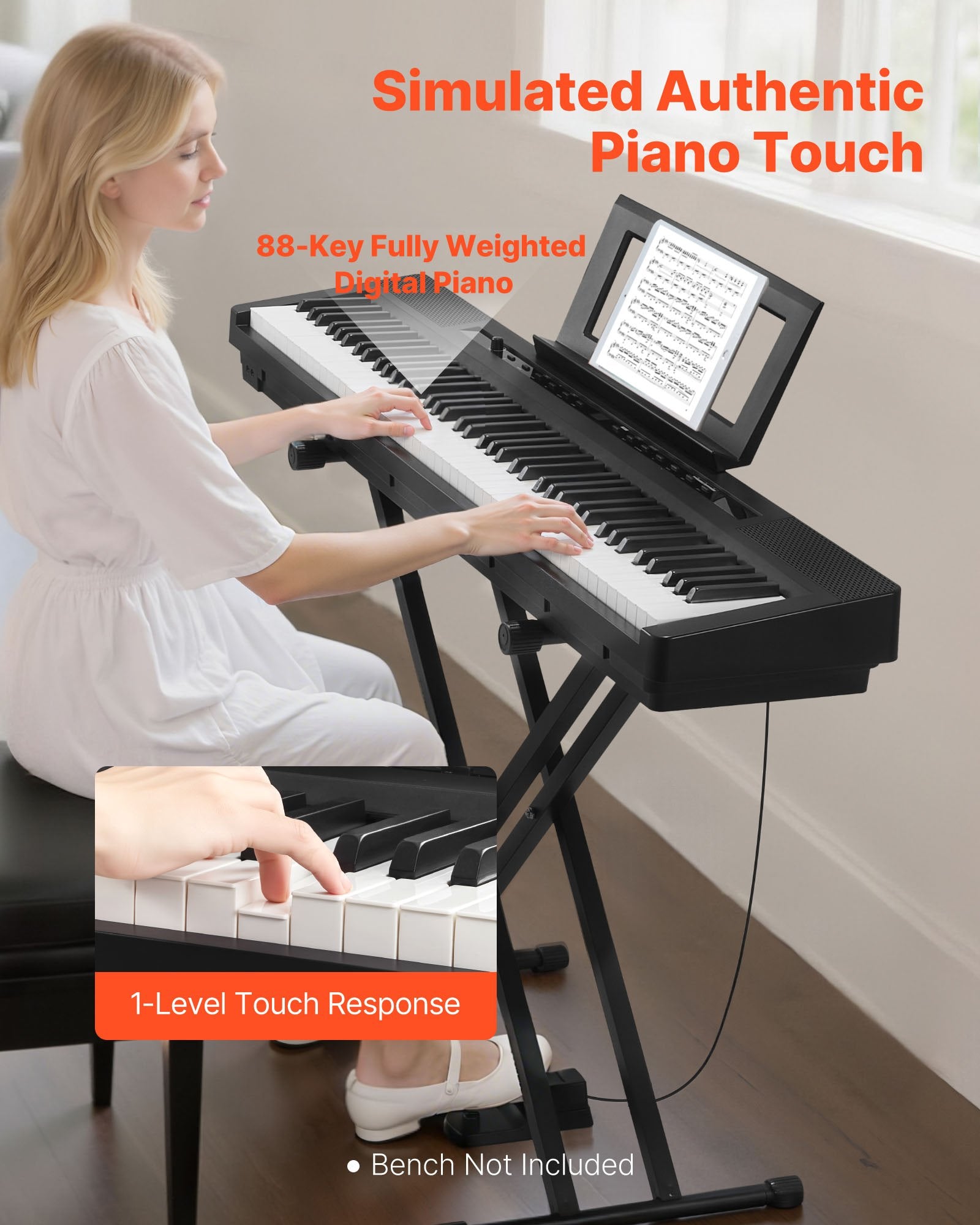 88-Key Fully Weighted Digital Piano with Dual Keyboard, Speakers, X Stand, Sustain Pedal, 280 Tones, Wireless, for Beginners