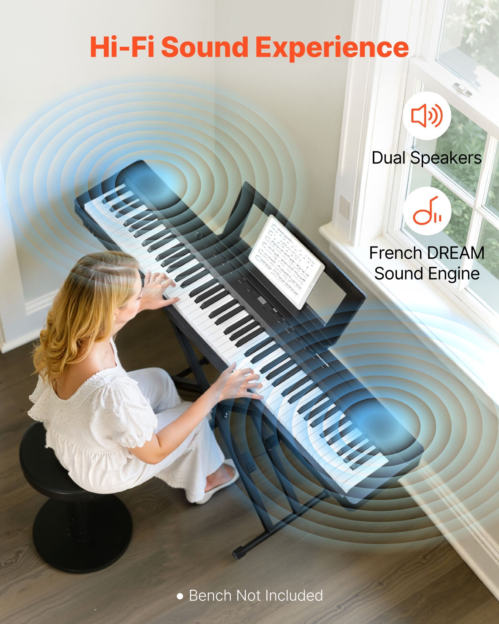 88-Key Fully Weighted Digital Piano with Dual Keyboard, Speakers, X Stand, Sustain Pedal, 280 Tones, Wireless, for Beginners