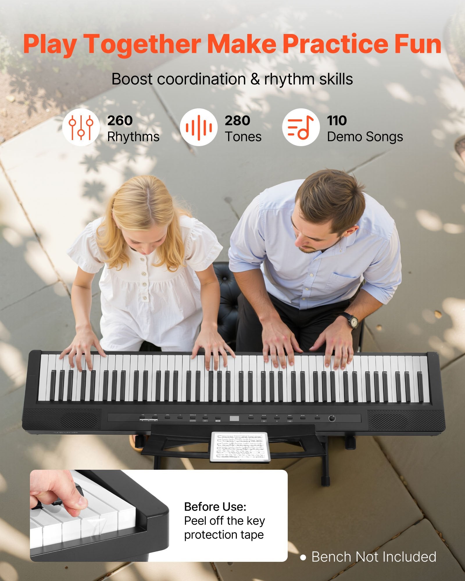 88-Key Fully Weighted Digital Piano with Dual Keyboard, Speakers, X Stand, Sustain Pedal, 280 Tones, Wireless, for Beginners