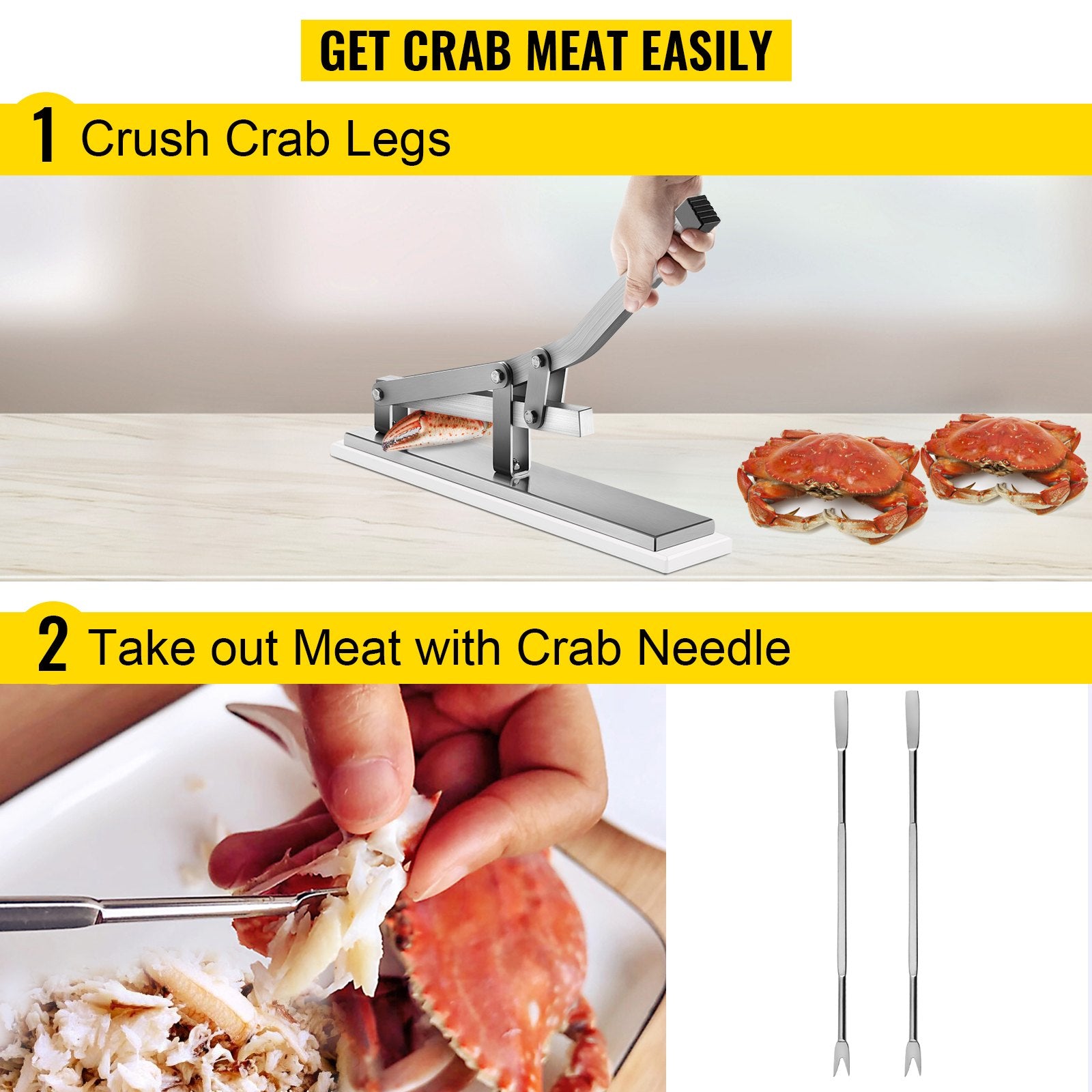 Lobster & Crab Shell Cracker Set - Heavy-Duty Aluminum & Stainless Steel Seafood Tools with Crab Needles, Ideal for Effortless Shelling in Kitchens & Restaurants