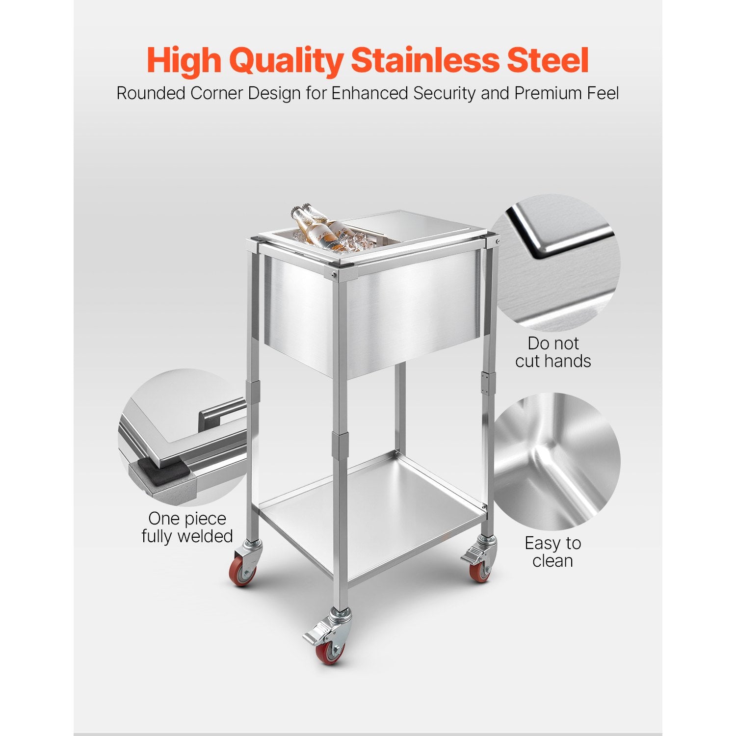 Stainless Steel Rolling Ice Chest Cooler Cart with Wheels and Shelf - 29.6 Quart Outdoor Trolley for Patio, Backyard, Party Bar, Cold Drinks, Sliding Lid, Swivel Casters, Easy-to-Clean, User-Friendly Design