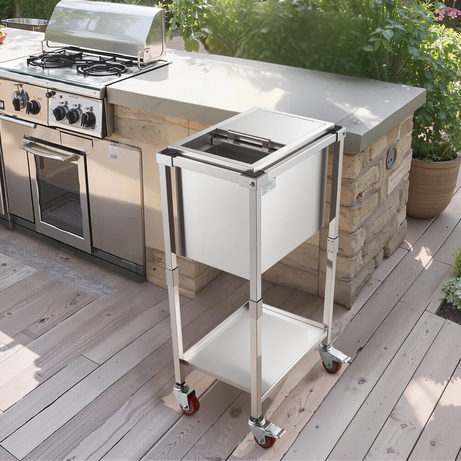 Stainless Steel Rolling Ice Chest Cooler Cart with Wheels and Shelf - 29.6 Quart Outdoor Trolley for Patio, Backyard, Party Bar, Cold Drinks, Sliding Lid, Swivel Casters, Easy-to-Clean, User-Friendly Design